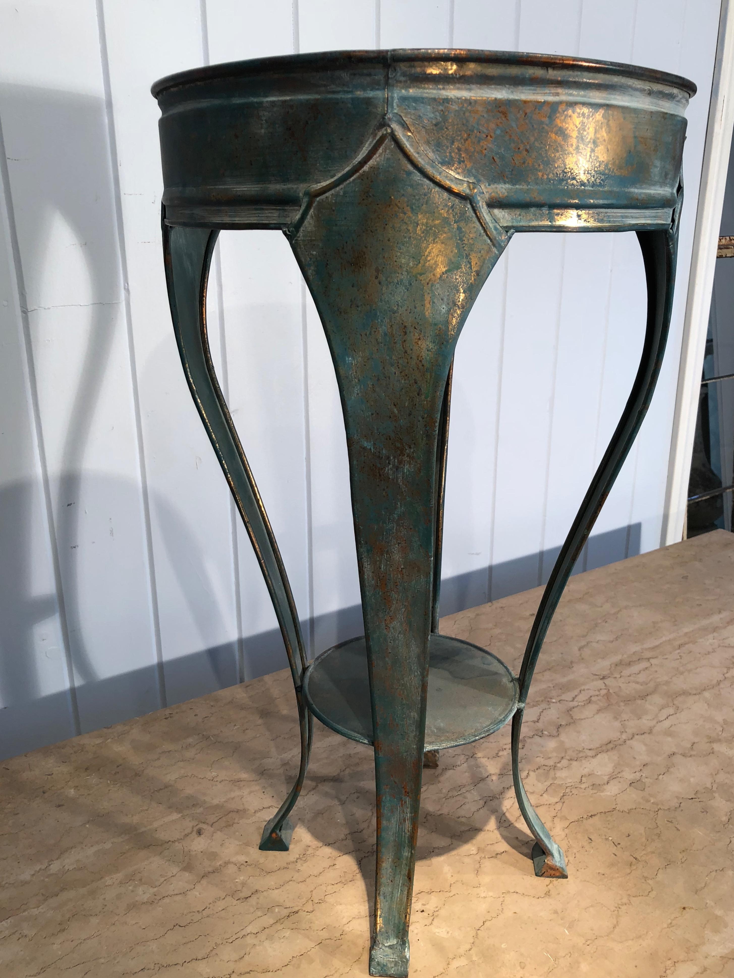Pair of French Verdigris Brass Plant Stand Tables 8