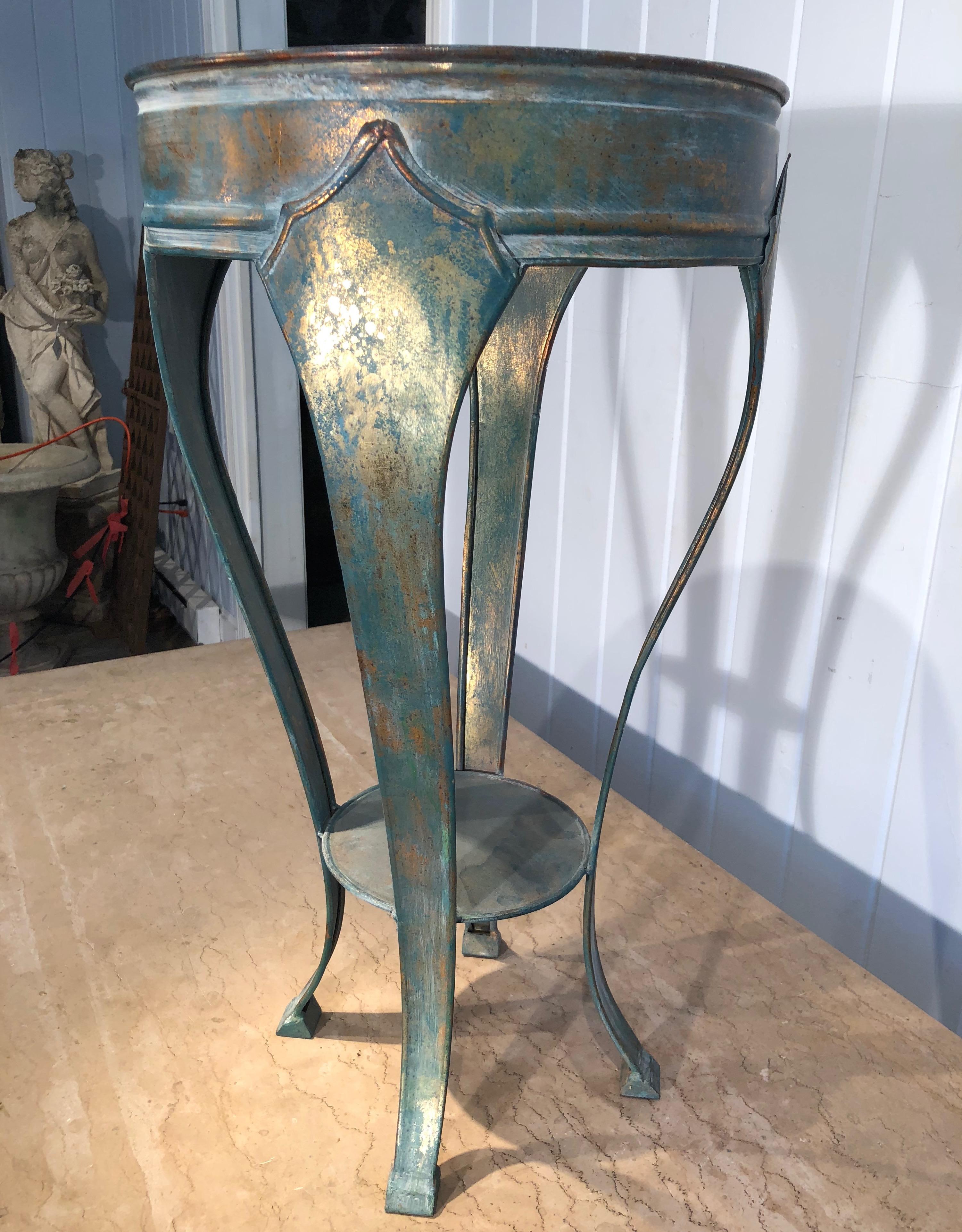 Pair of French Verdigris Brass Plant Stand Tables 9