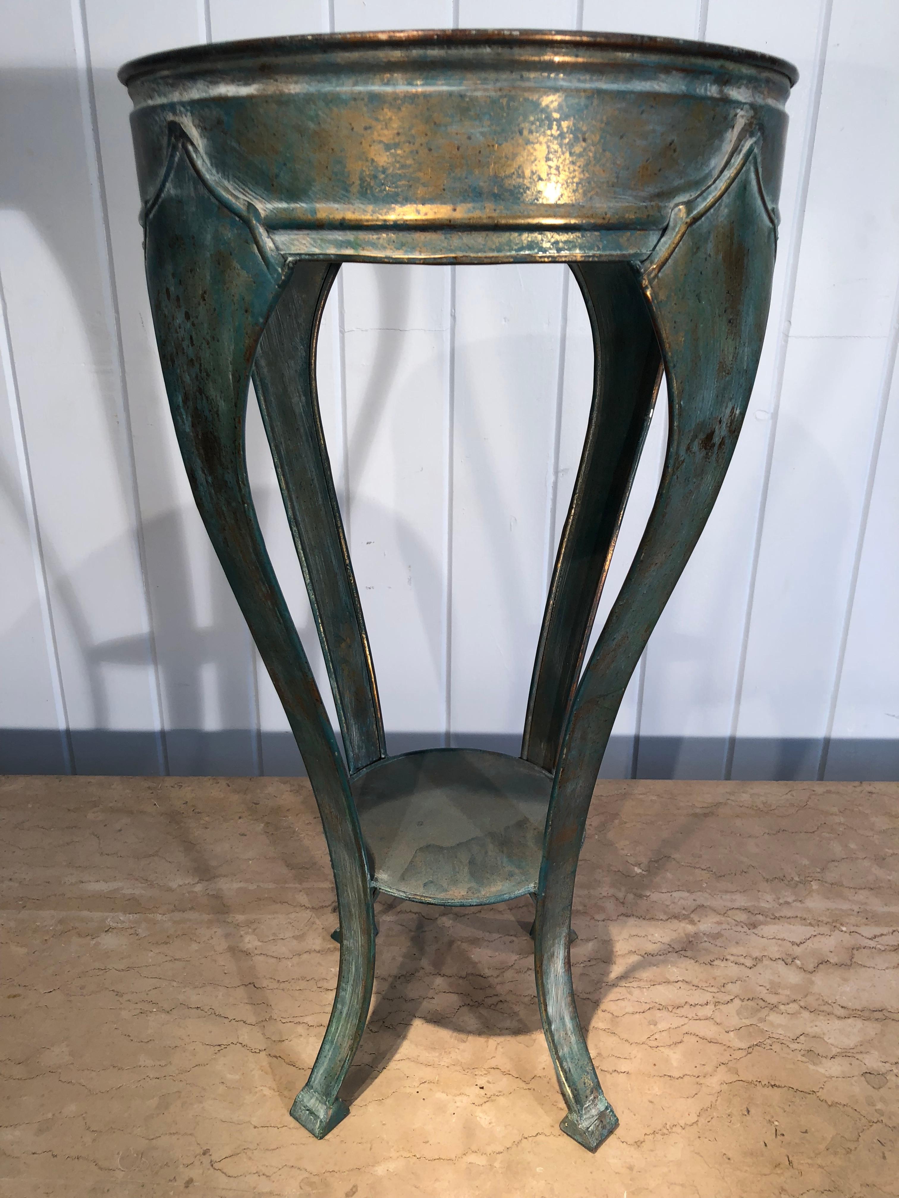 Pair of French Verdigris Brass Plant Stand Tables 10