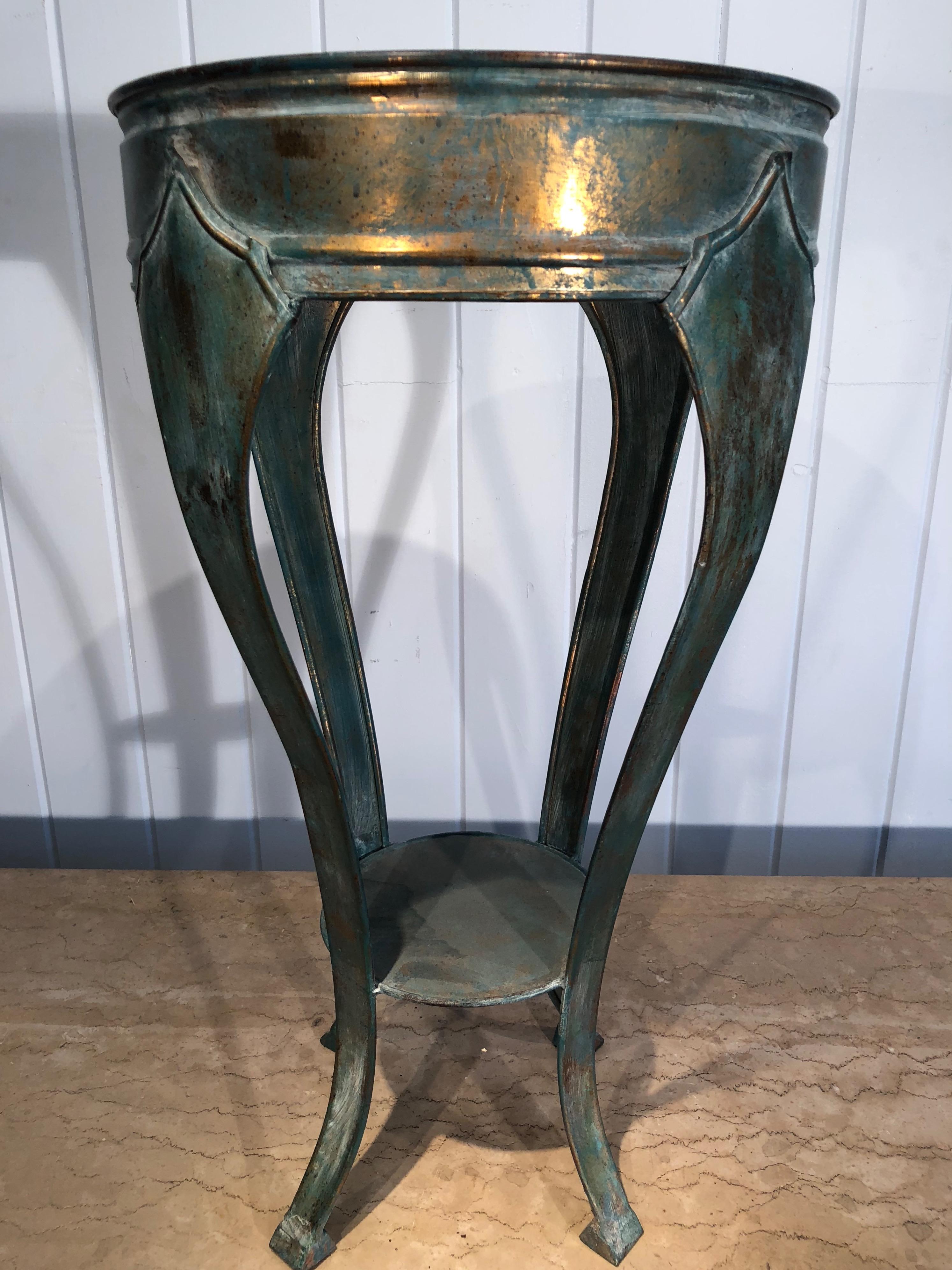 Pair of French Verdigris Brass Plant Stand Tables 11