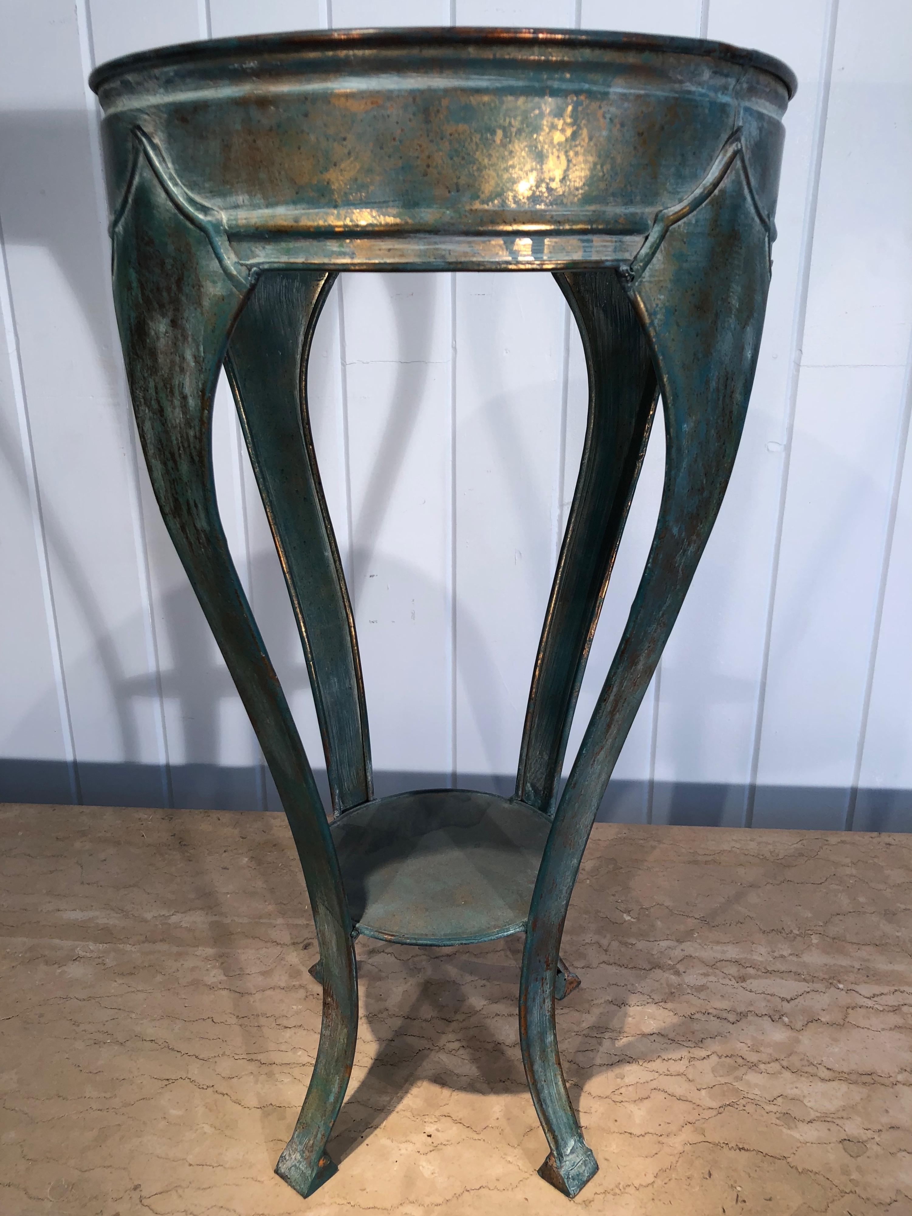 Pair of French Verdigris Brass Plant Stand Tables 12