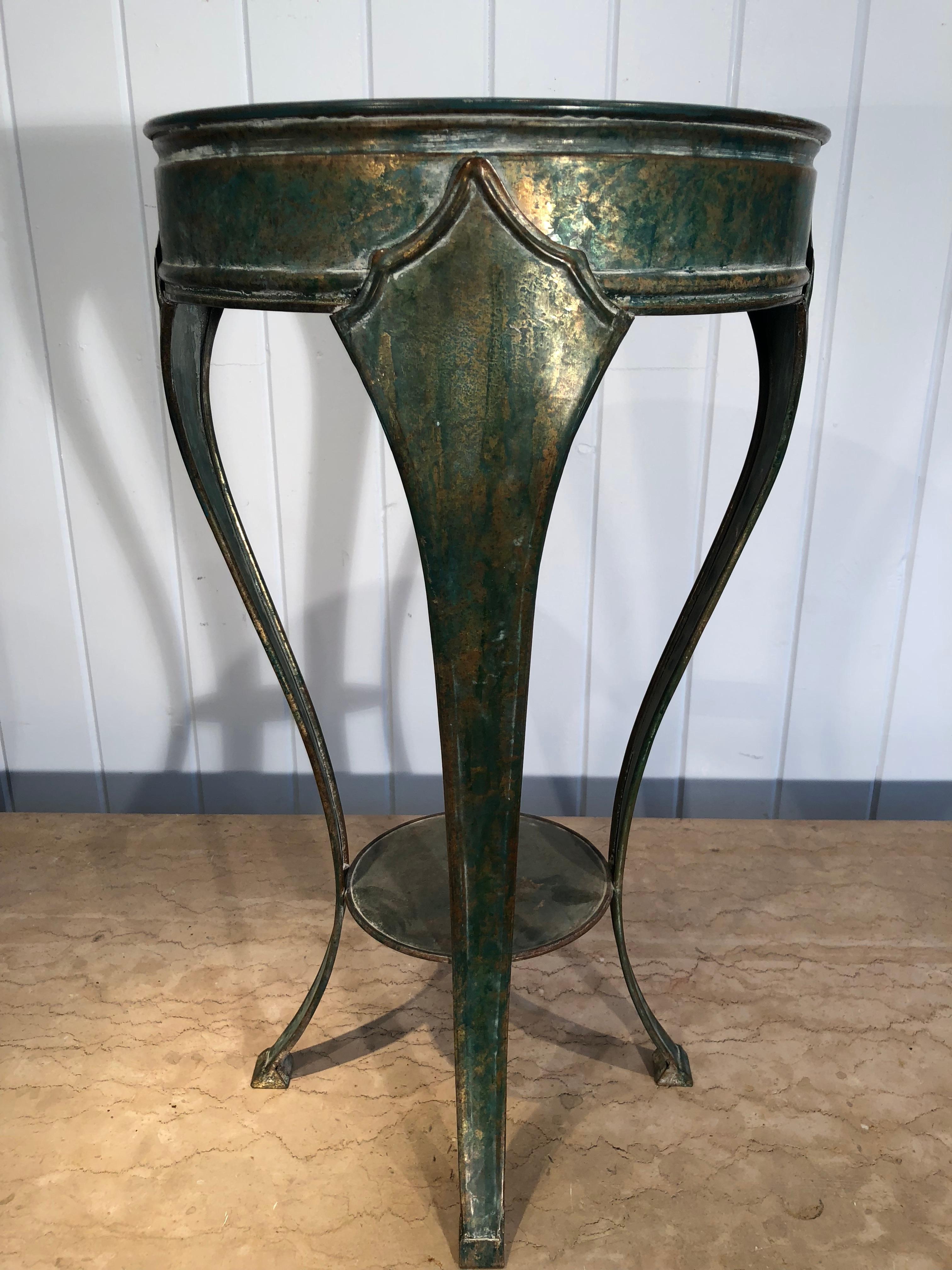 20th Century Pair of French Verdigris Brass Plant Stand Tables