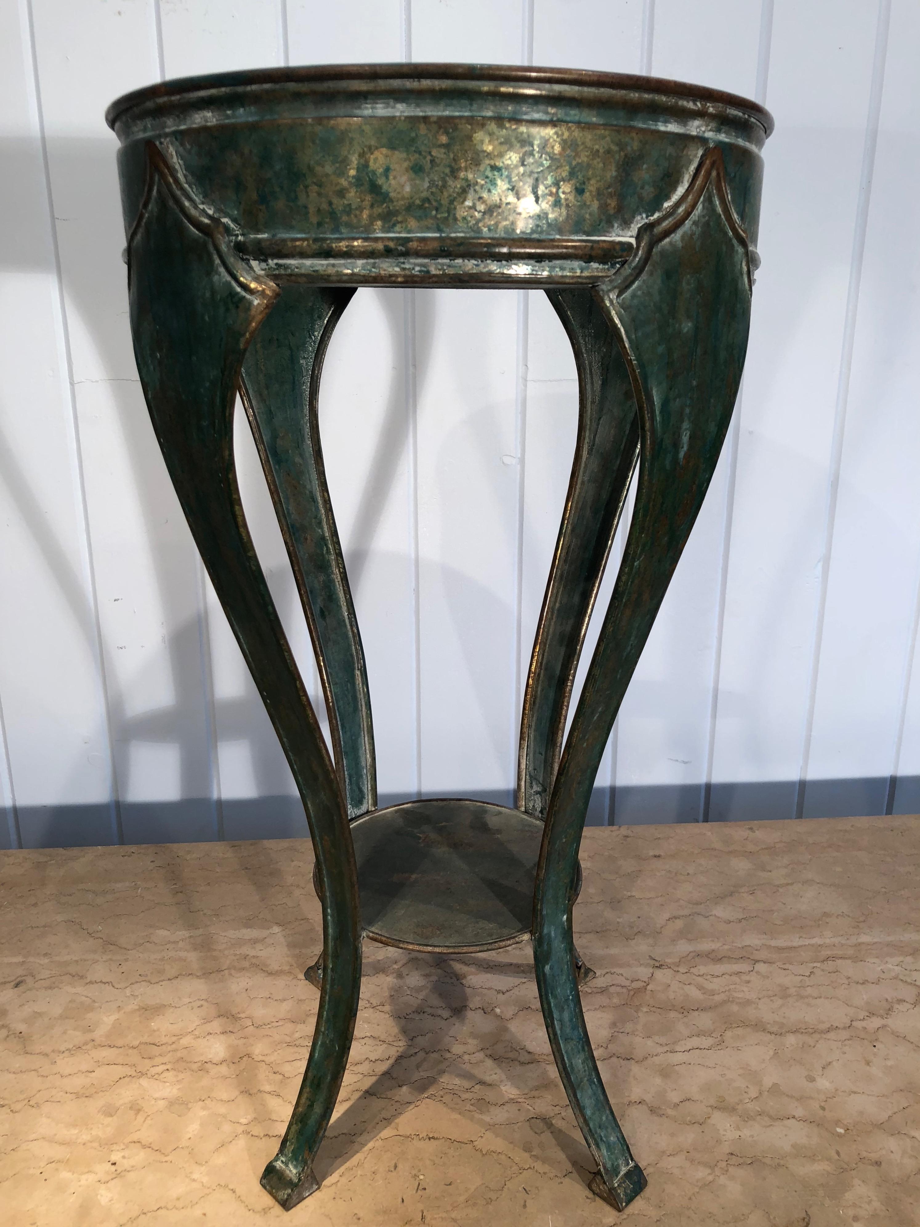Pair of French Verdigris Brass Plant Stand Tables 3