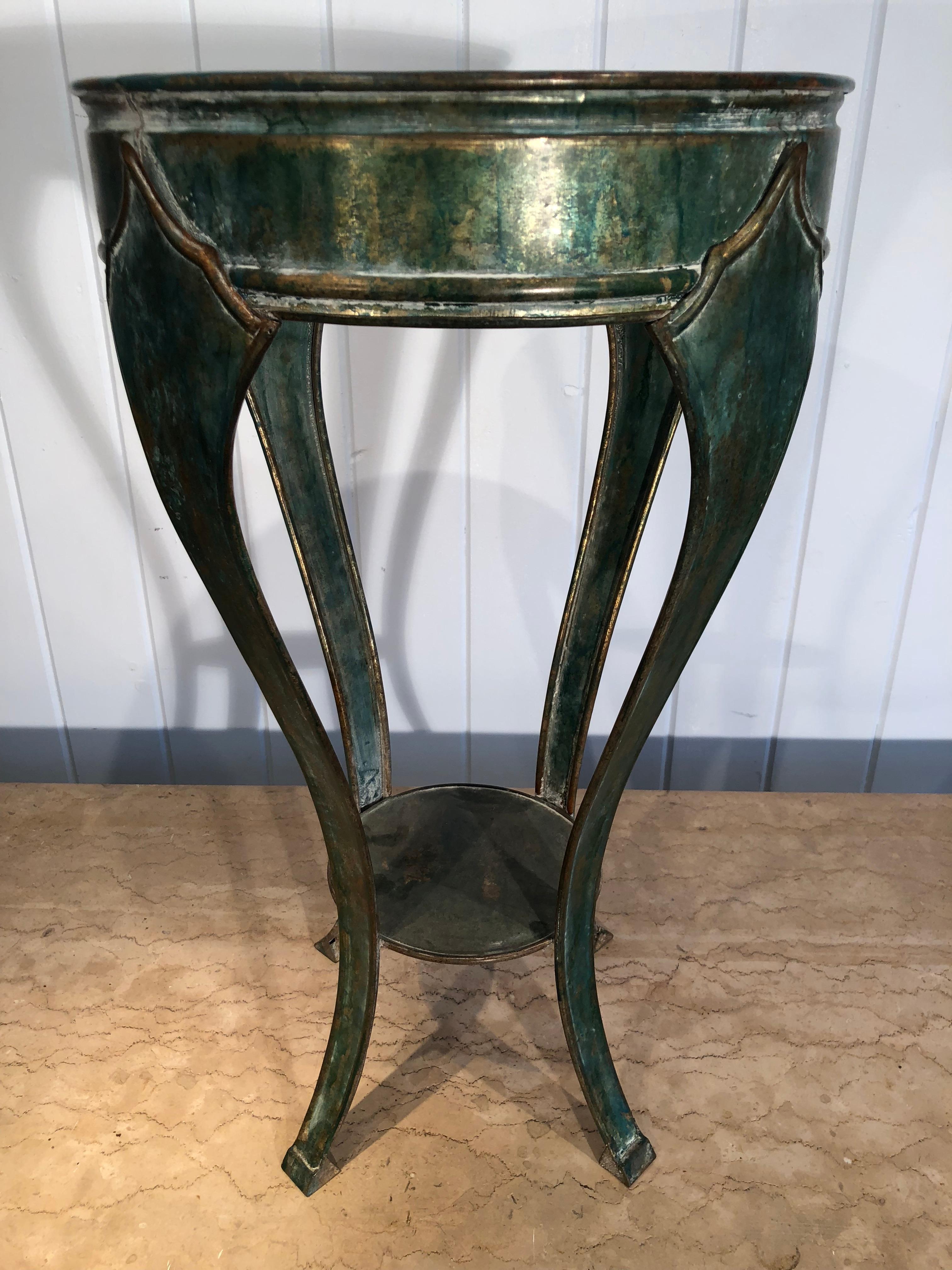 Pair of French Verdigris Brass Plant Stand Tables 4