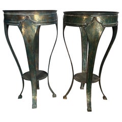 Pair of French Verdigris Brass Plant Stand Tables
