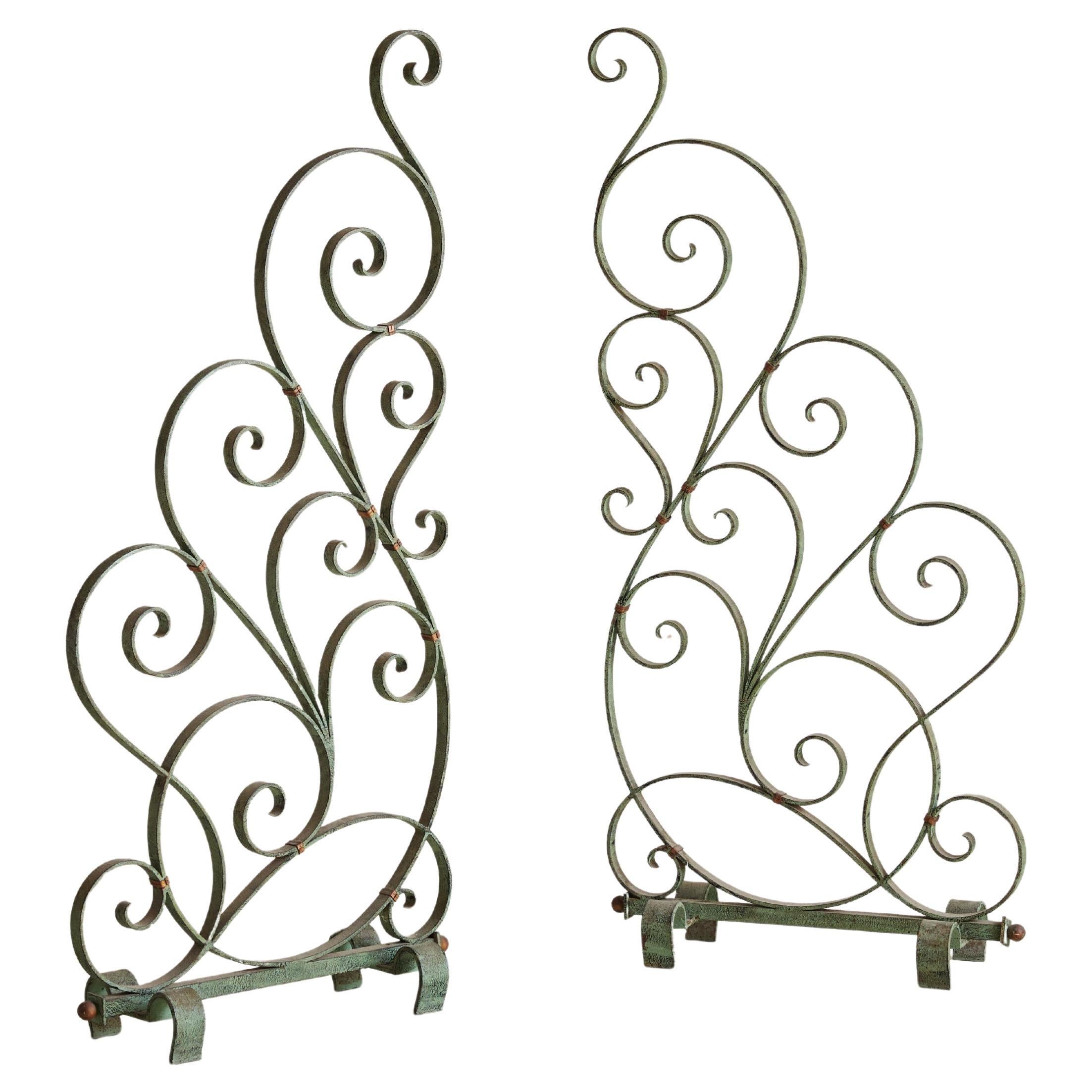 Pair of French Verdigris Green Wrought Iron Architectural Elements, 1930s