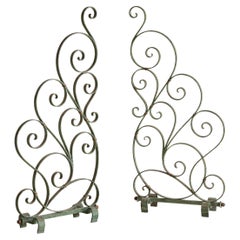 Pair of French Verdigris Green Wrought Iron Architectural Elements, 1930s