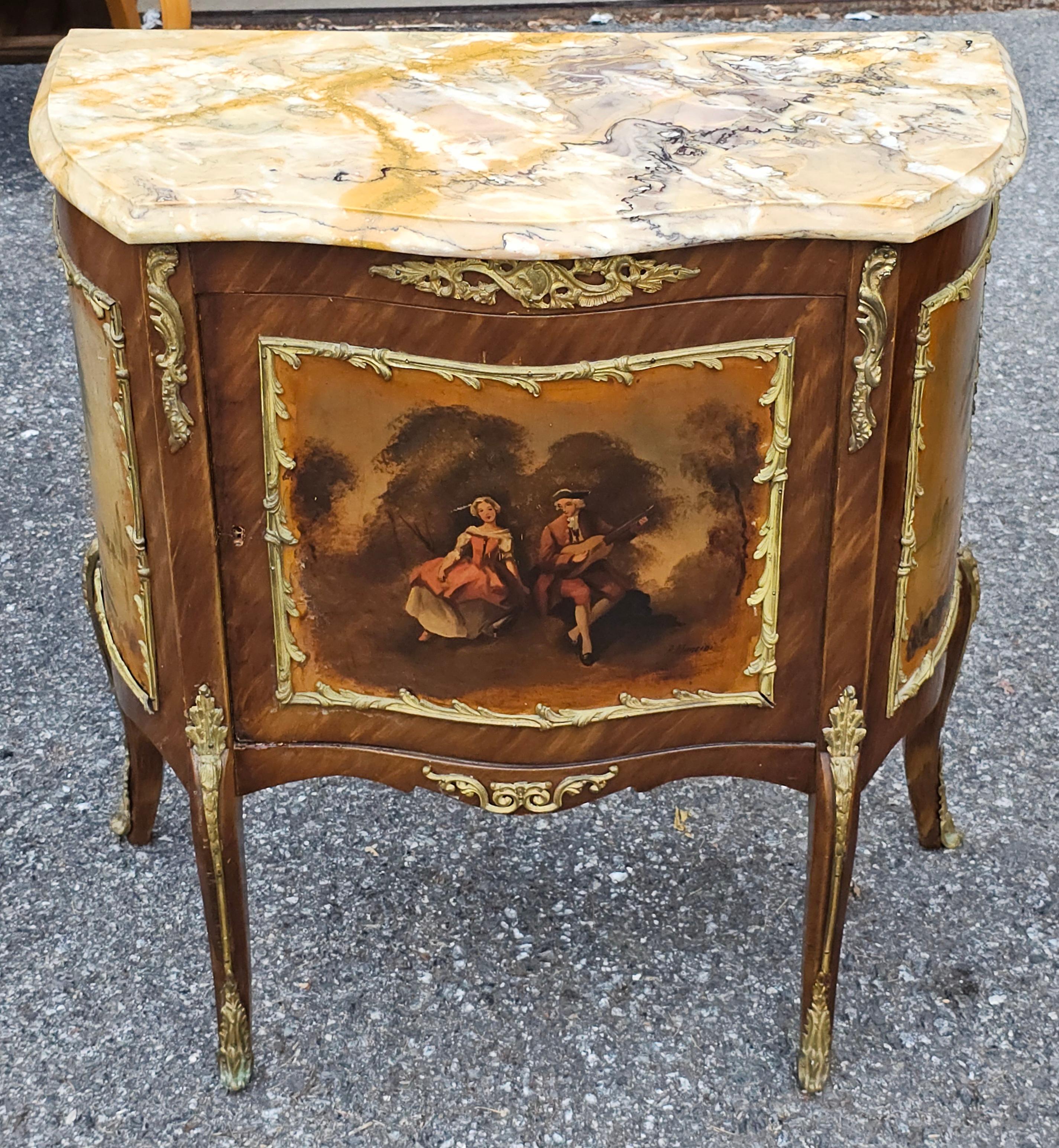 Pair of French Vernis Martin Style Hand-Painted Commodes, Signed A. Mancini For Sale 3