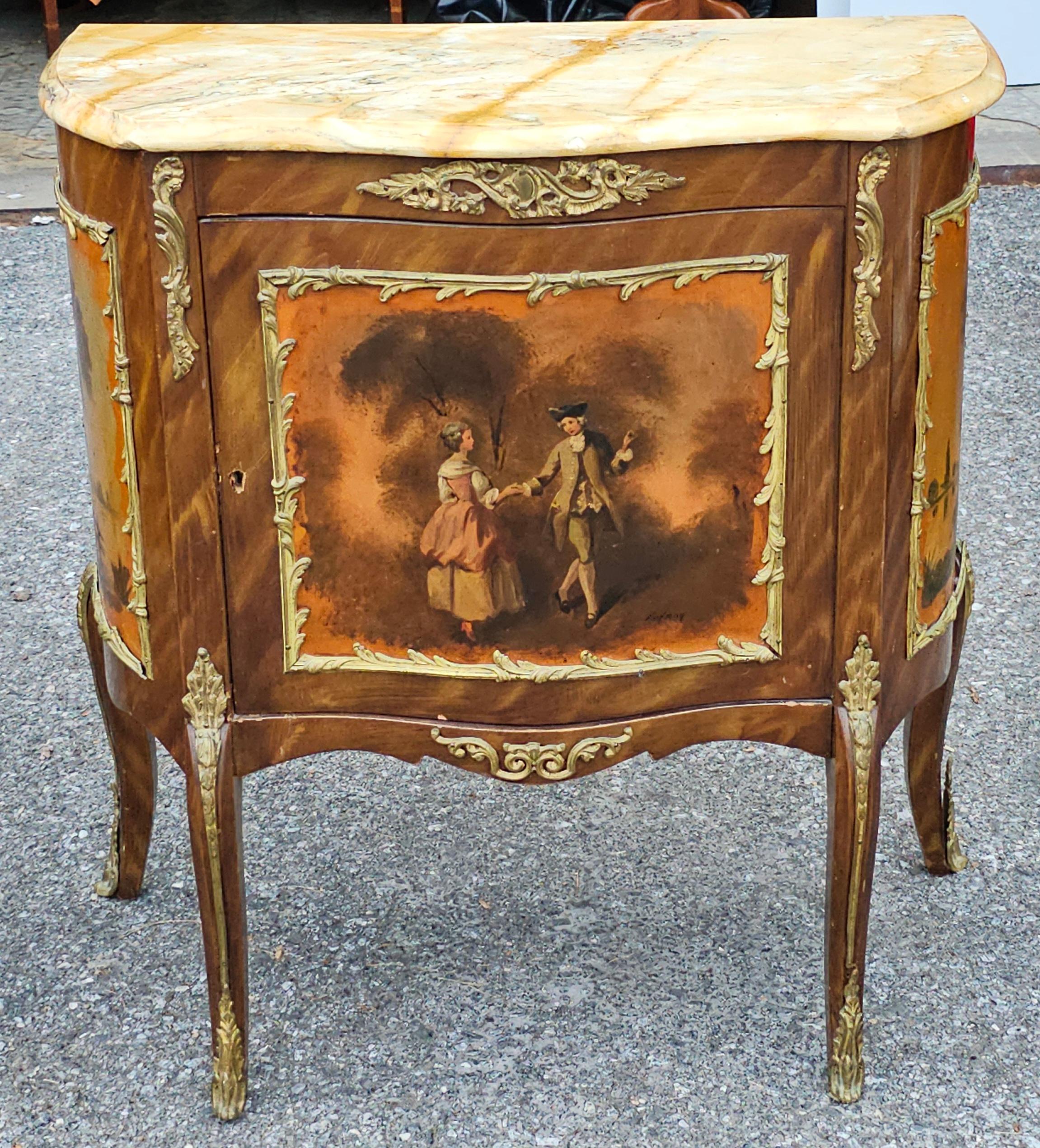 Pair of French Vernis Martin Style Hand-Painted Commodes, Signed A. Mancini For Sale 5