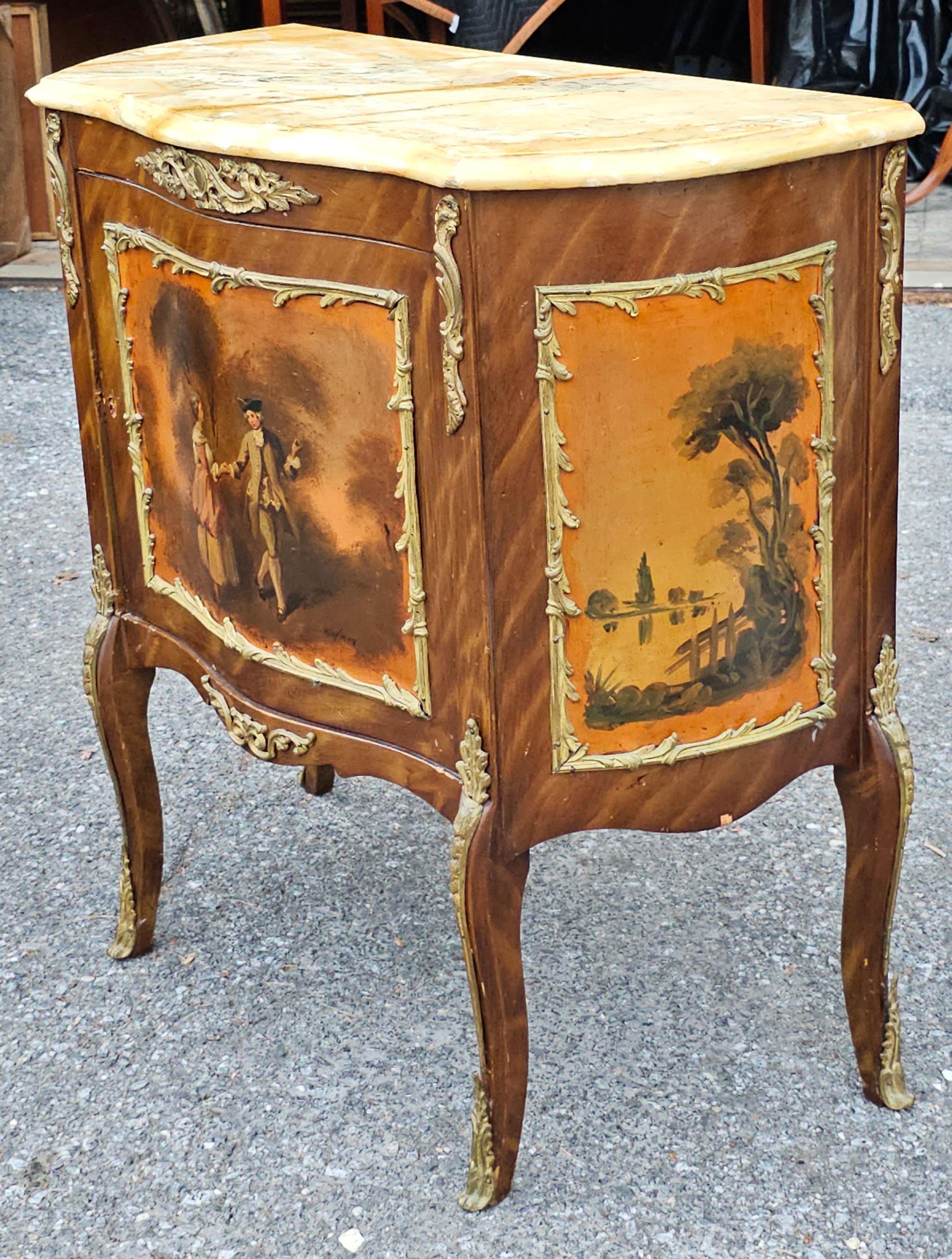 Pair of French Vernis Martin Style Hand-Painted Commodes, Signed A. Mancini For Sale 7