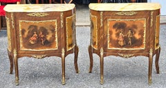 Coppia di commodes francesi in stile Vernis Martin dipinte a mano, firmate A. Mancini