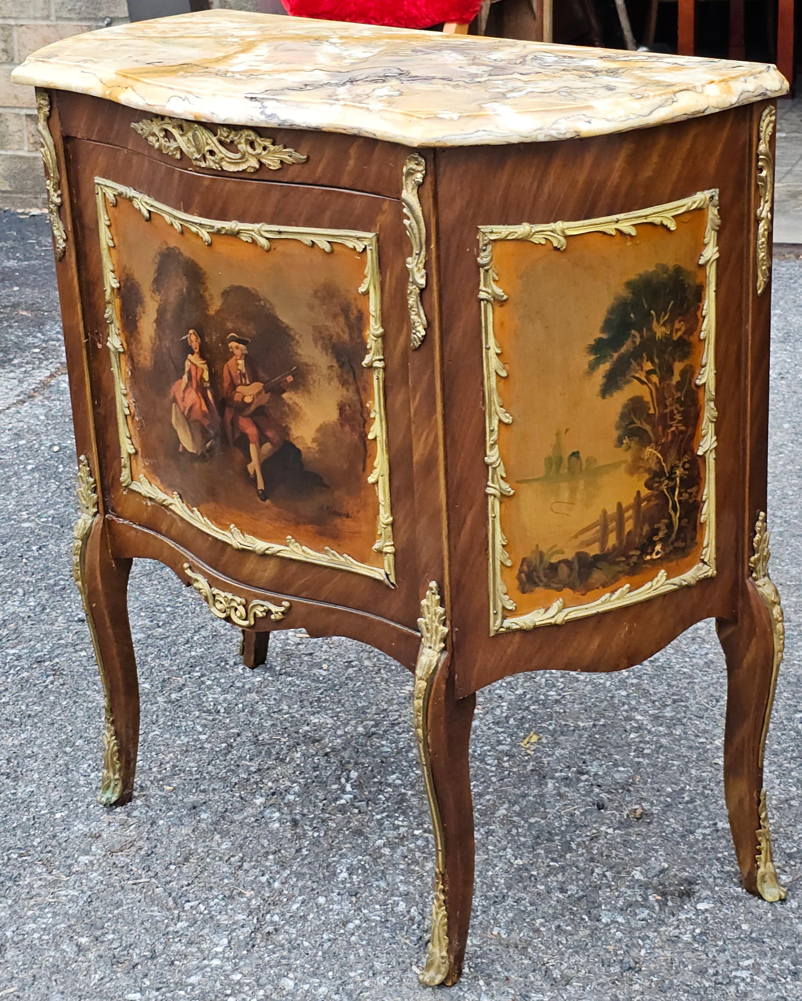 American Pair of French Vernis Martin Style Hand-Painted Commodes, Signed A. Mancini For Sale