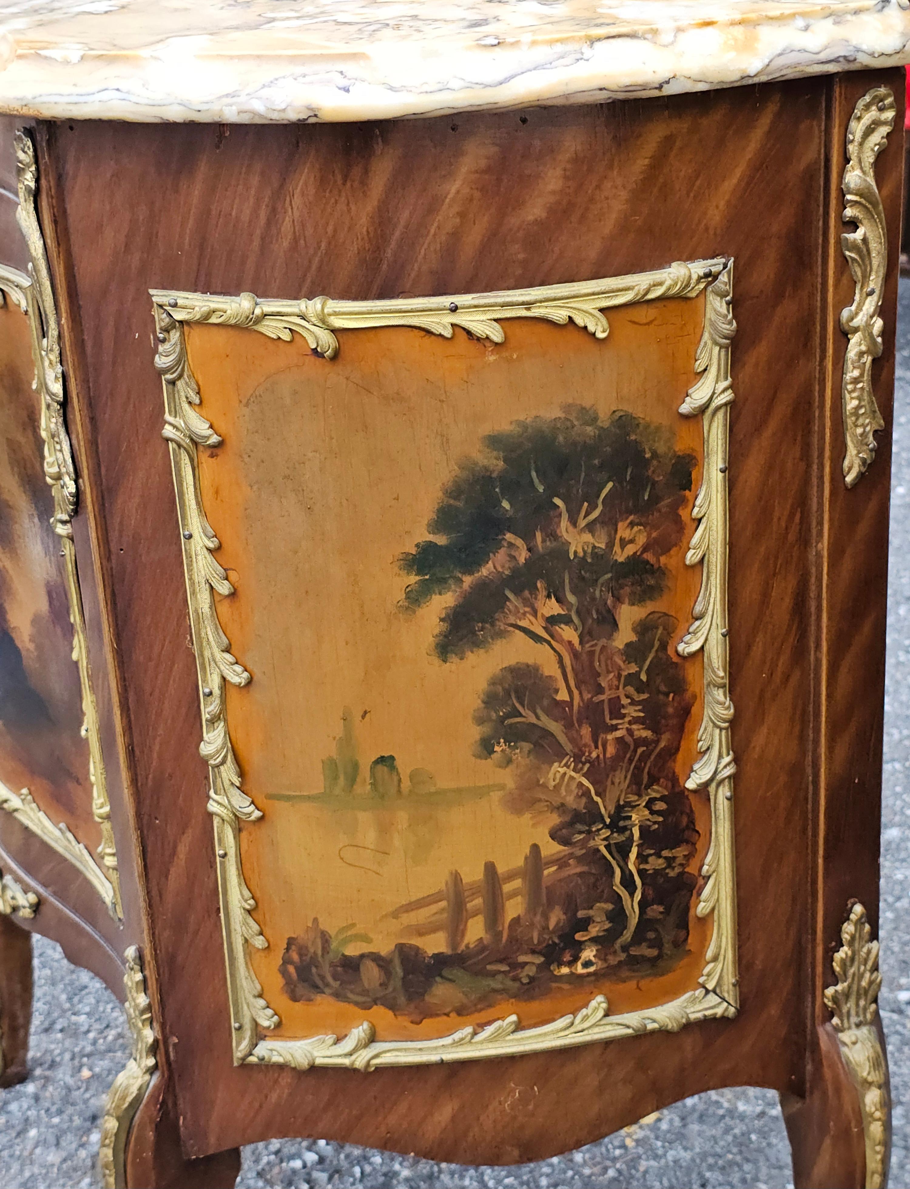 20th Century Pair of French Vernis Martin Style Hand-Painted Commodes, Signed A. Mancini For Sale