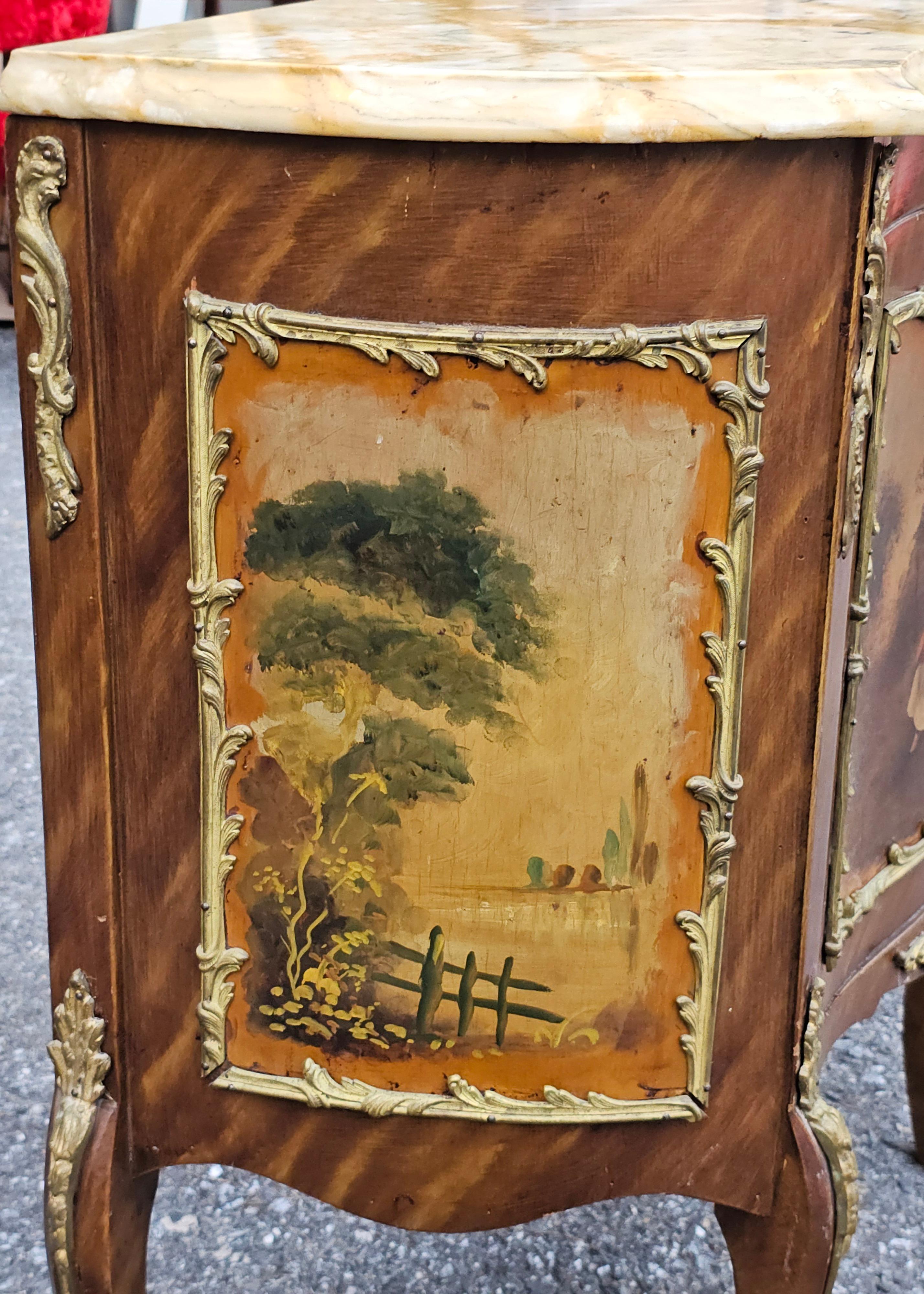 Ormolu Pair of French Vernis Martin Style Hand-Painted Commodes, Signed A. Mancini For Sale