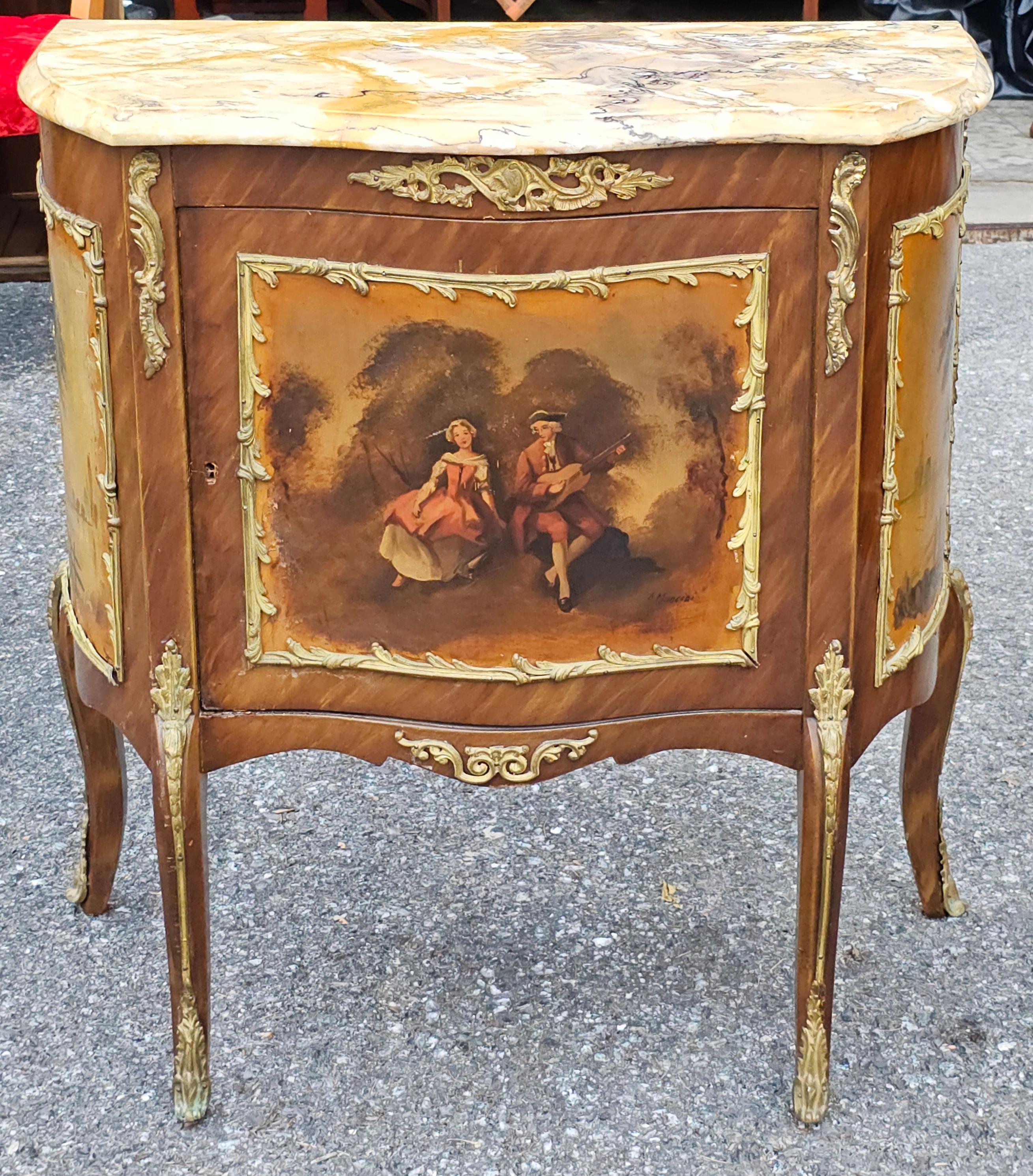 Pair of French Vernis Martin Style Hand-Painted Commodes, Signed A. Mancini For Sale 2