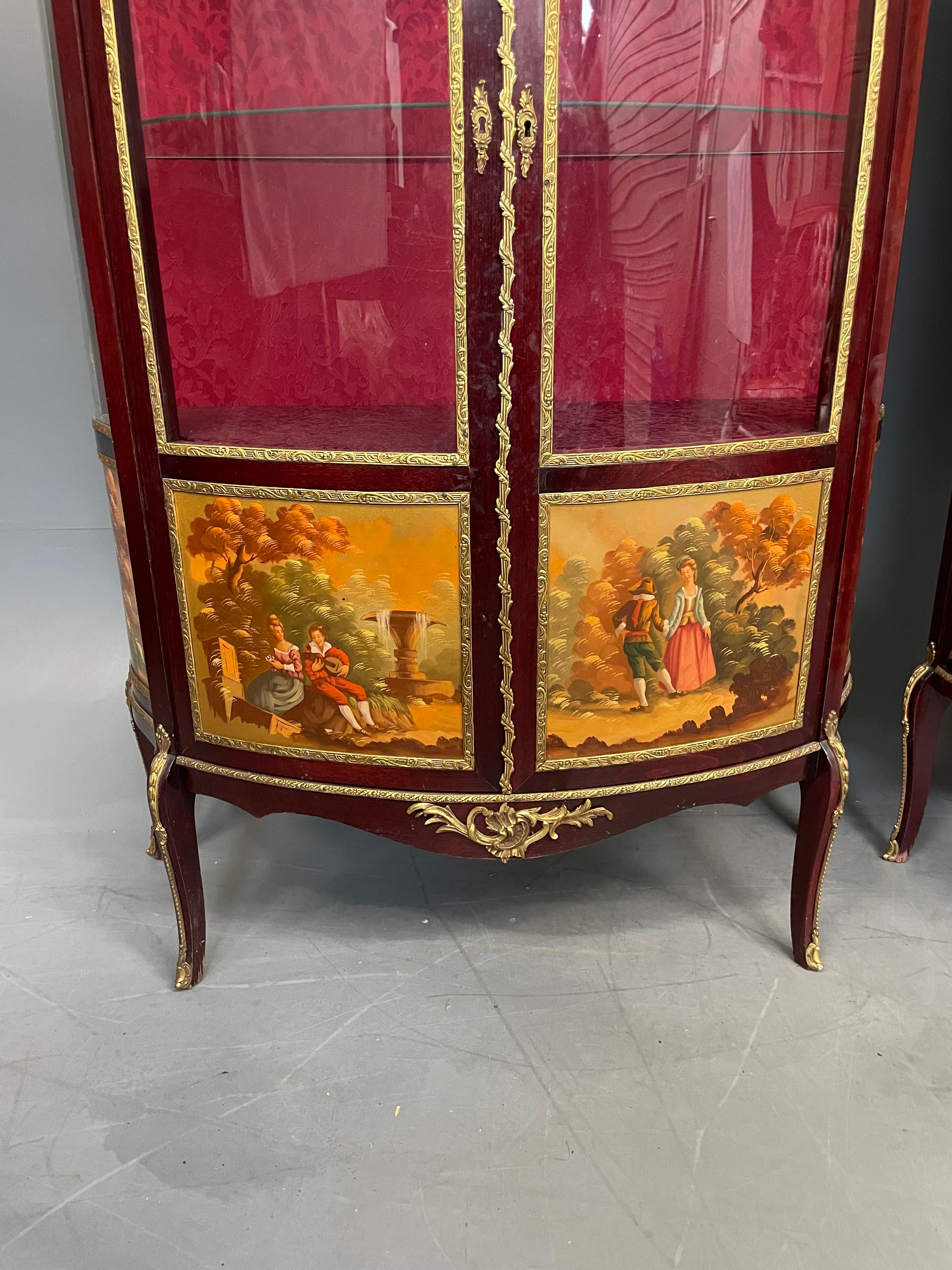 Rococo Revival Pair of French Vernis Martin Vitrines Display Cabinets