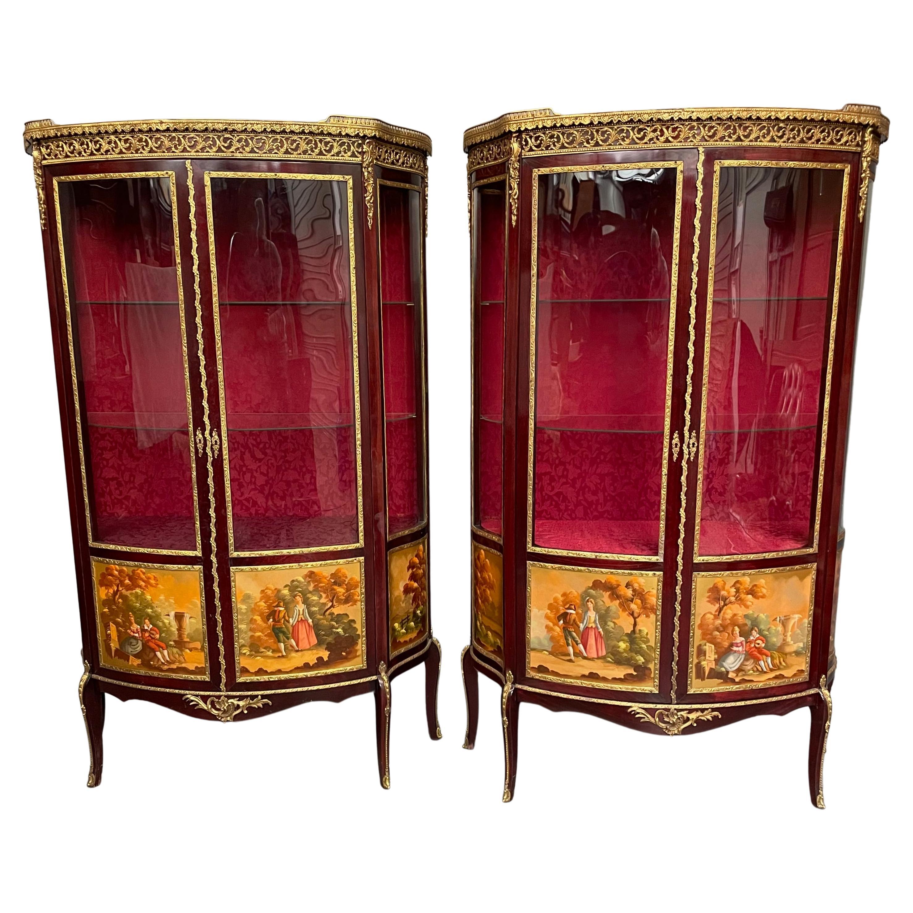 Pair of French Vernis Martin Vitrines Display Cabinets