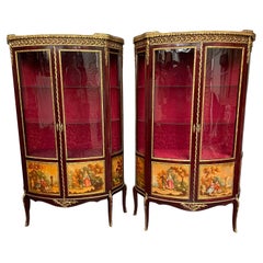 Retro Pair of French Vernis Martin Vitrines Display Cabinets