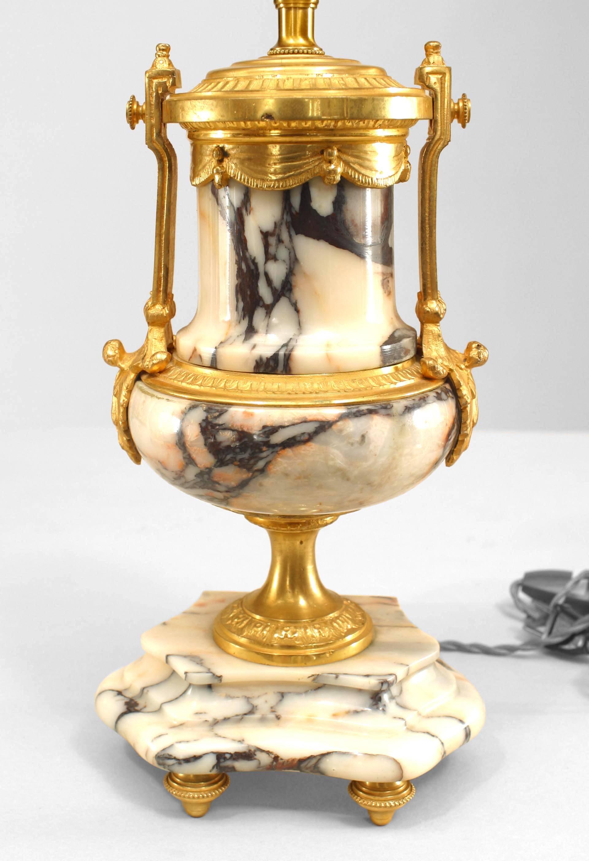 Pair of French Victorian Marble and Bronze Urn Table Lamps For Sale 2