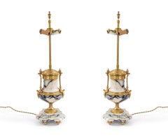 Pair of French Victorian Marble and Bronze Urn Table Lamps