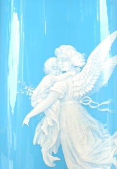 Pair of French Victorian Blue Opaline Angel Vases