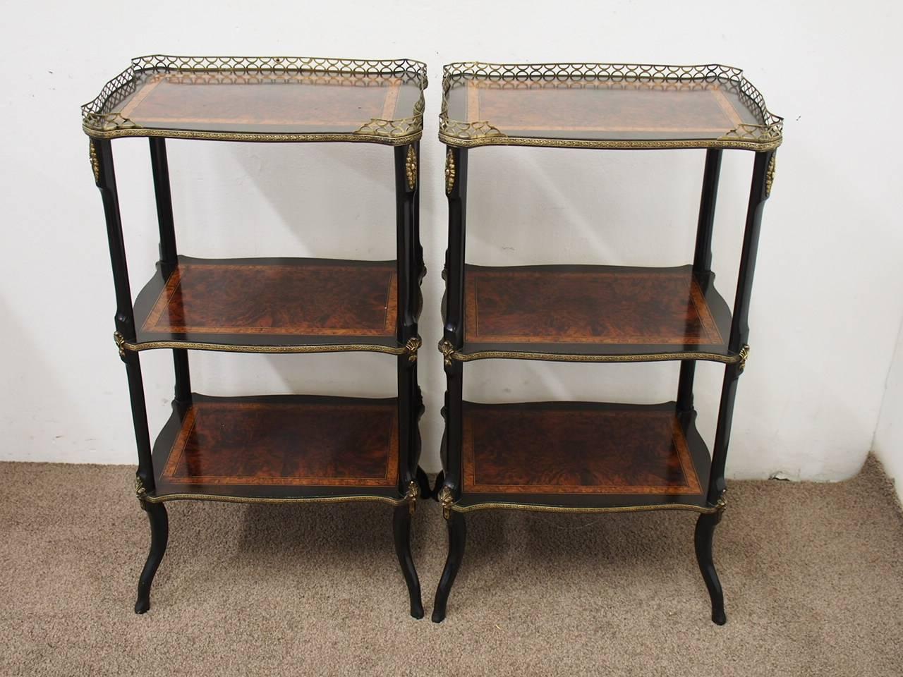 Pair of French Victorian Amboyna, Boxwood and Ebony Etageres, circa 1880 For Sale 8