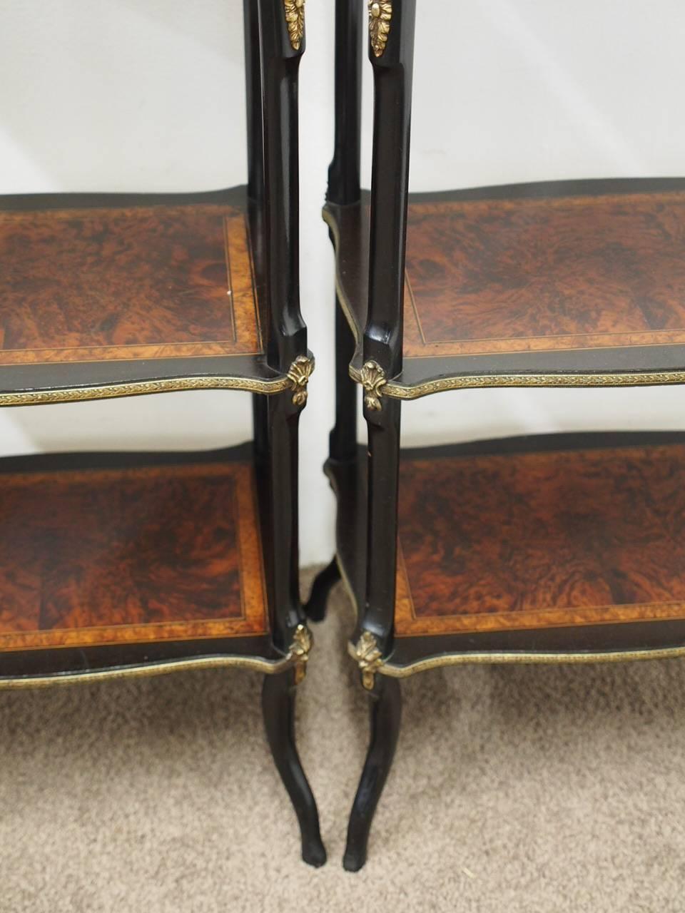 Pair of French Victorian Amboyna, Boxwood and Ebony Etageres, circa 1880 For Sale 9