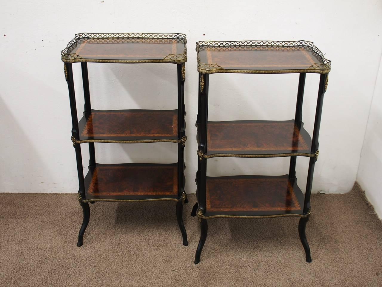 Late 19th Century Pair of French Victorian Amboyna, Boxwood and Ebony Etageres, circa 1880 For Sale