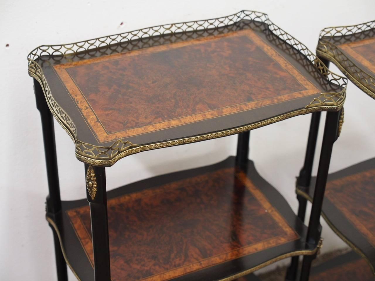 Pair of French Victorian Amboyna, Boxwood and Ebony Etageres, circa 1880 For Sale 1