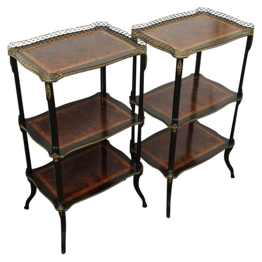 Pair of French Victorian Amboyna, Boxwood and Ebony Etageres, circa 1880 For Sale