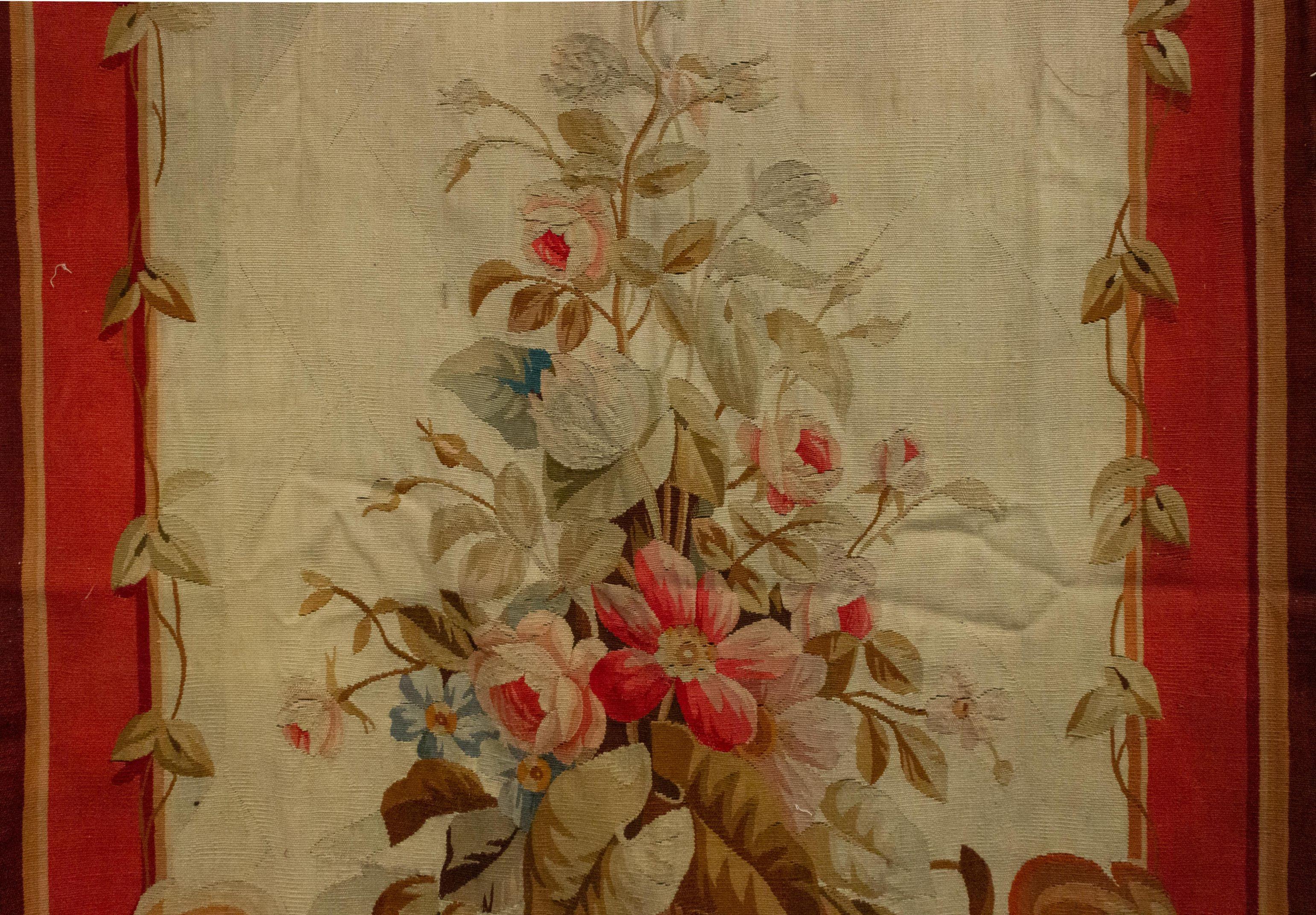 Pair of French Victorian Aubusson Floral Tapestries For Sale 8
