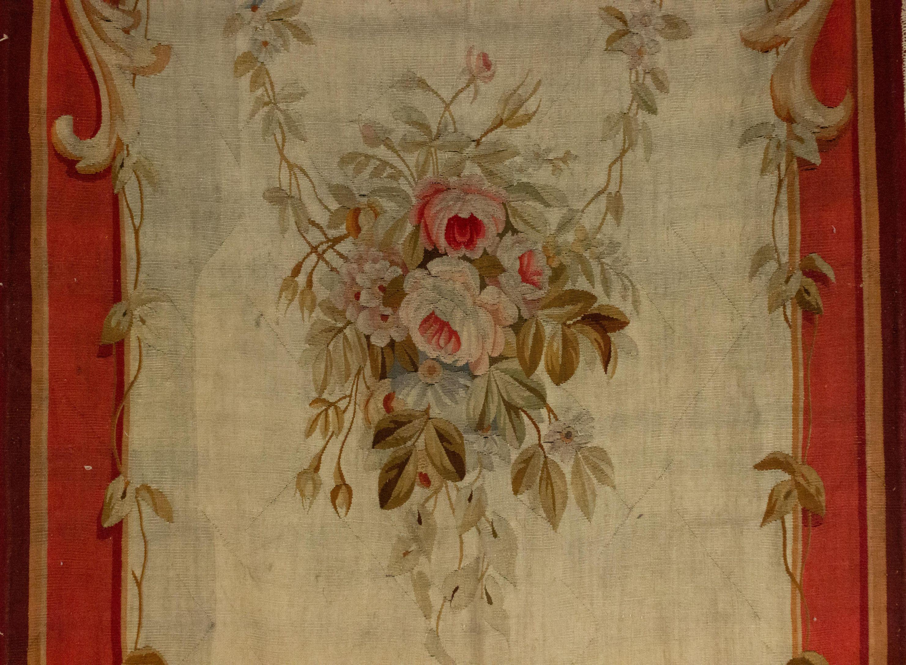 Pair of French Victorian Aubusson Floral Tapestries For Sale 14