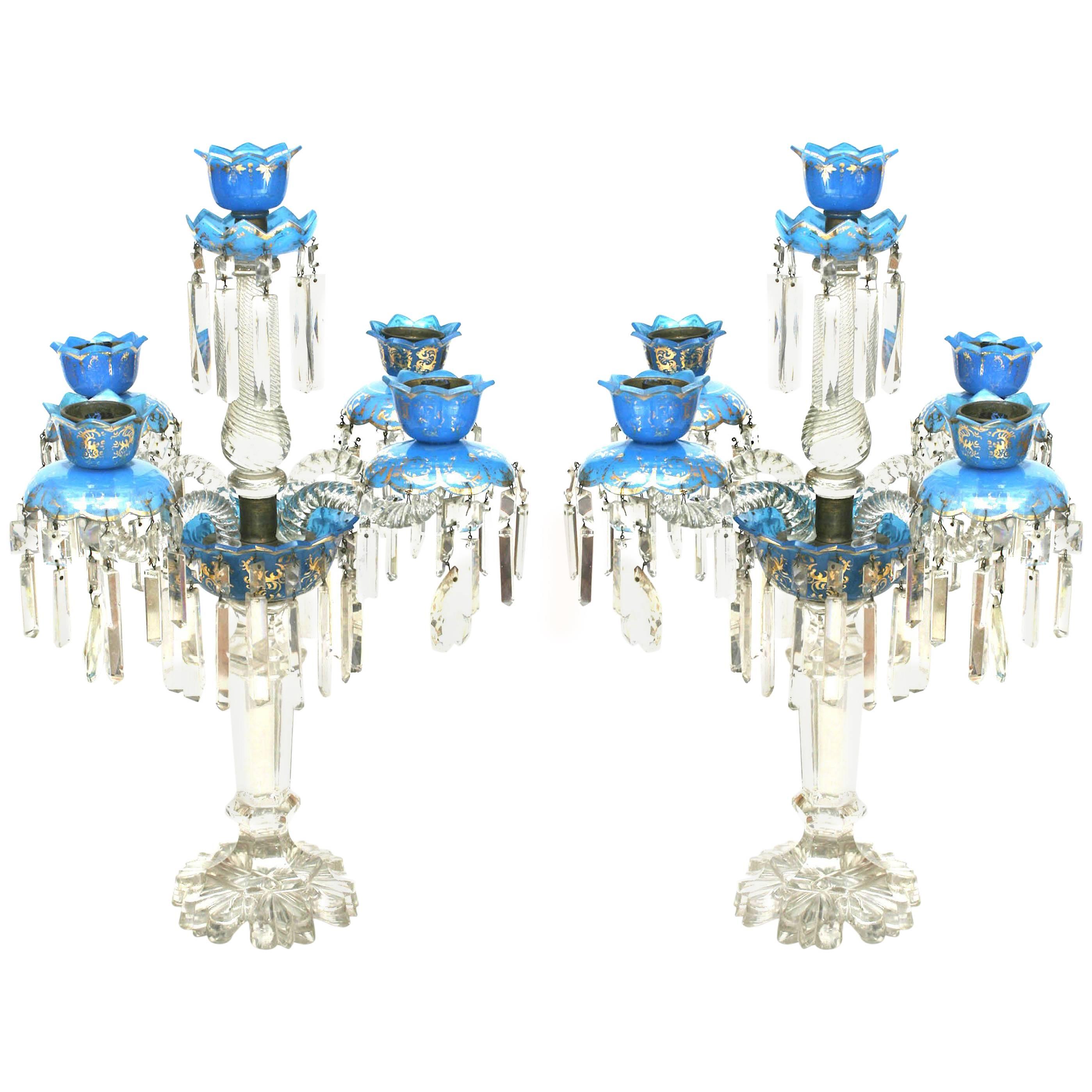 Pair of French Victorian Baccarat and Opaline Candelabras