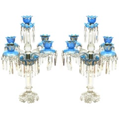 Pair of French Victorian Baccarat and Opaline Candelabras