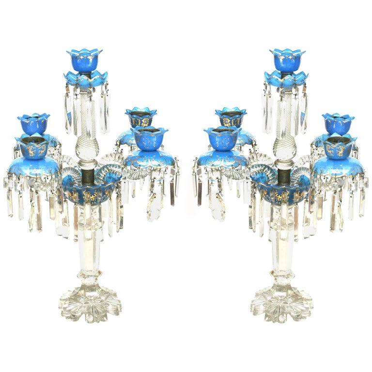 Pair of French Victorian Baccarat Crystal Candelabras For Sale at 1stdibs