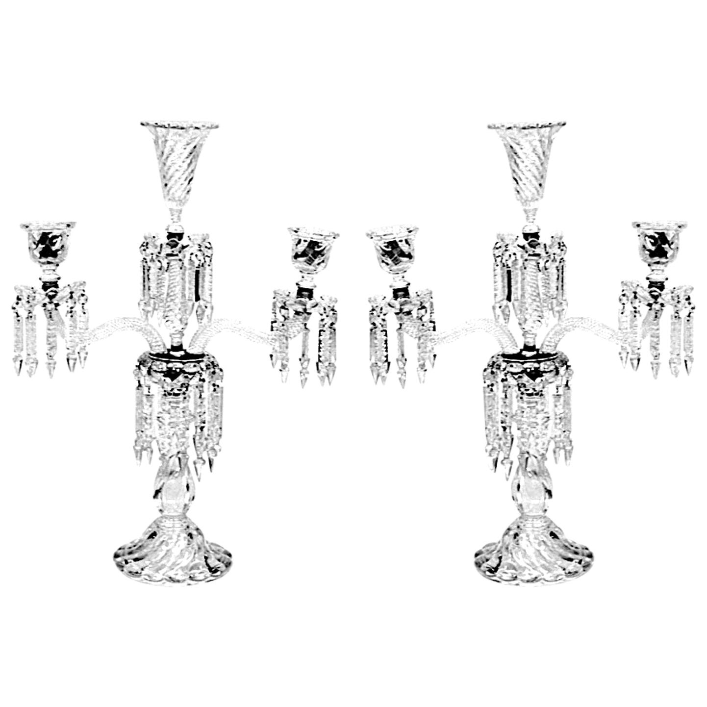 Pair of French Victorian Baccarat Crystal Candelabras