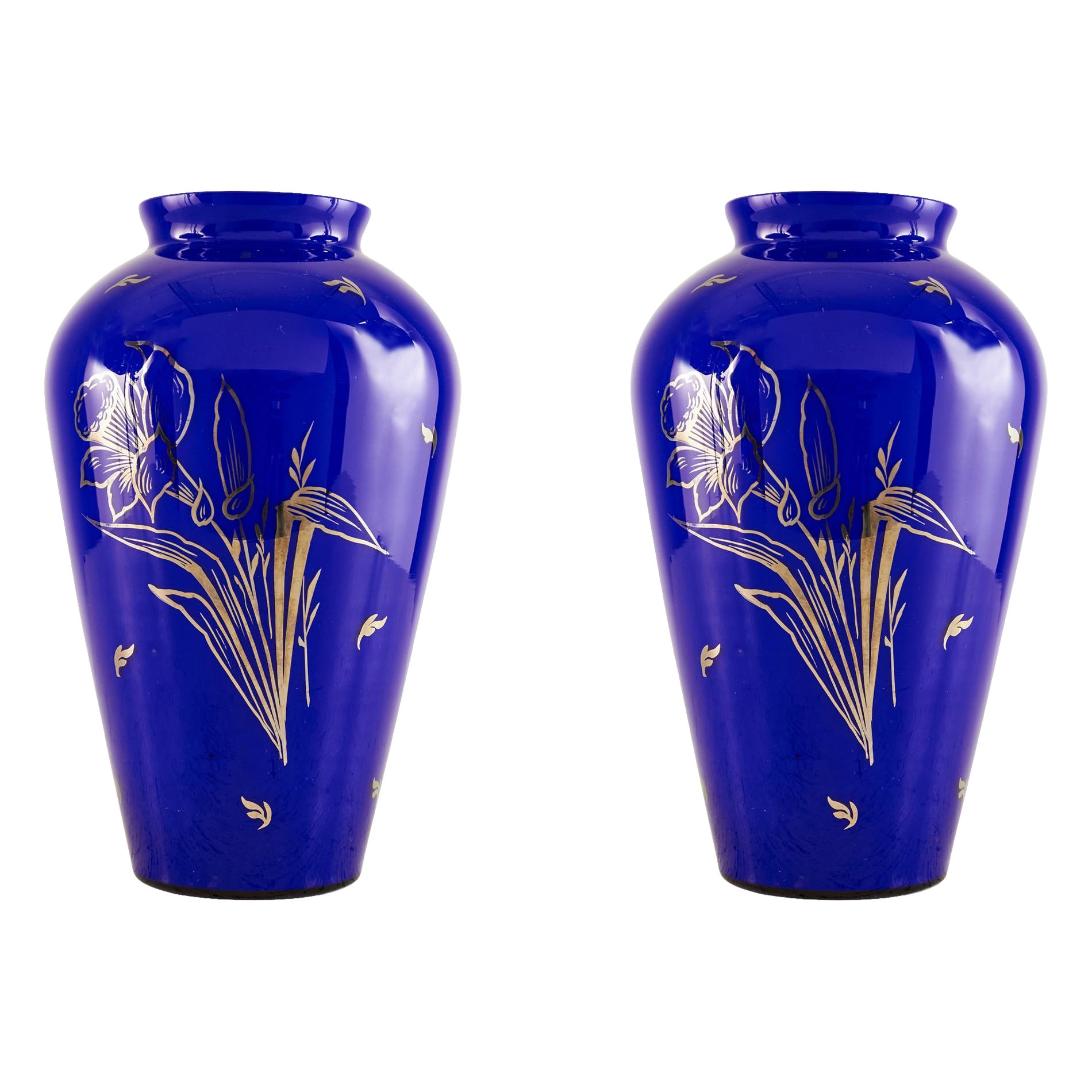 Pair of French Victorian Blue Glass Vases