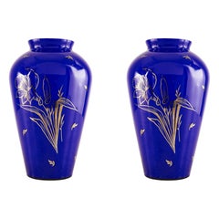 Pair of French Victorian Blue Glass Vases