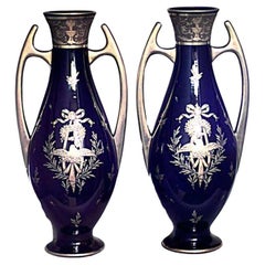 Coppia di vasi francesi vittoriani in porcellana blu