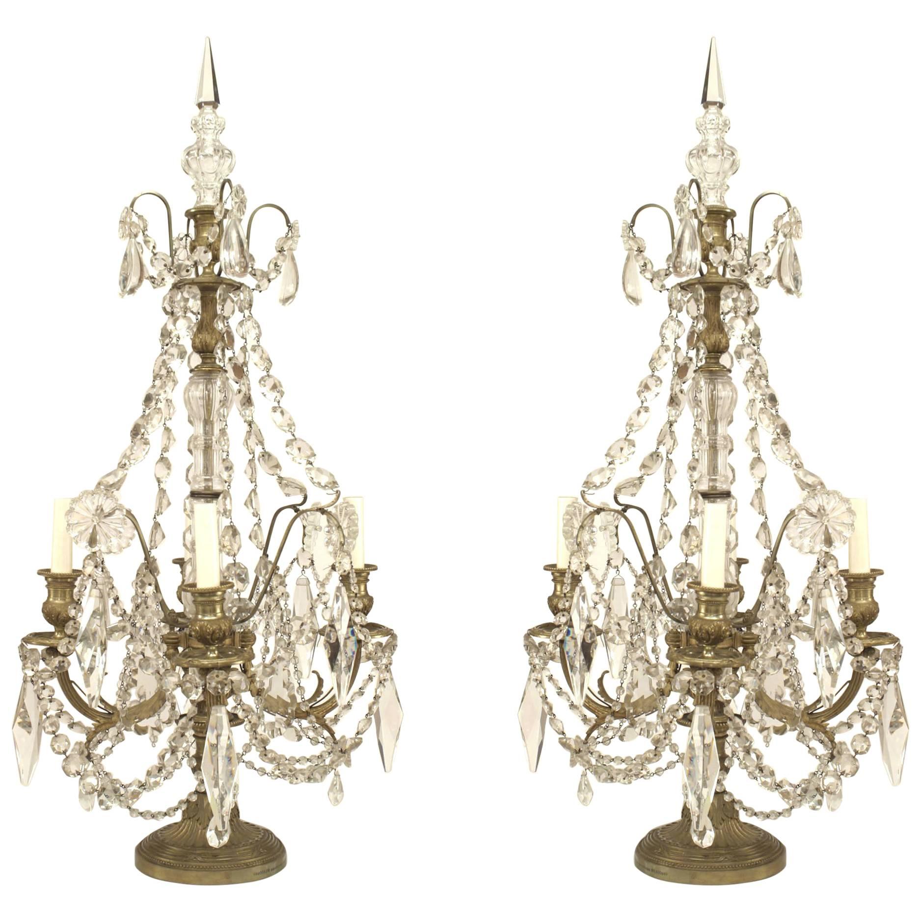 Coppia di candelabri vittoriani francesi in bronzo e cristallo