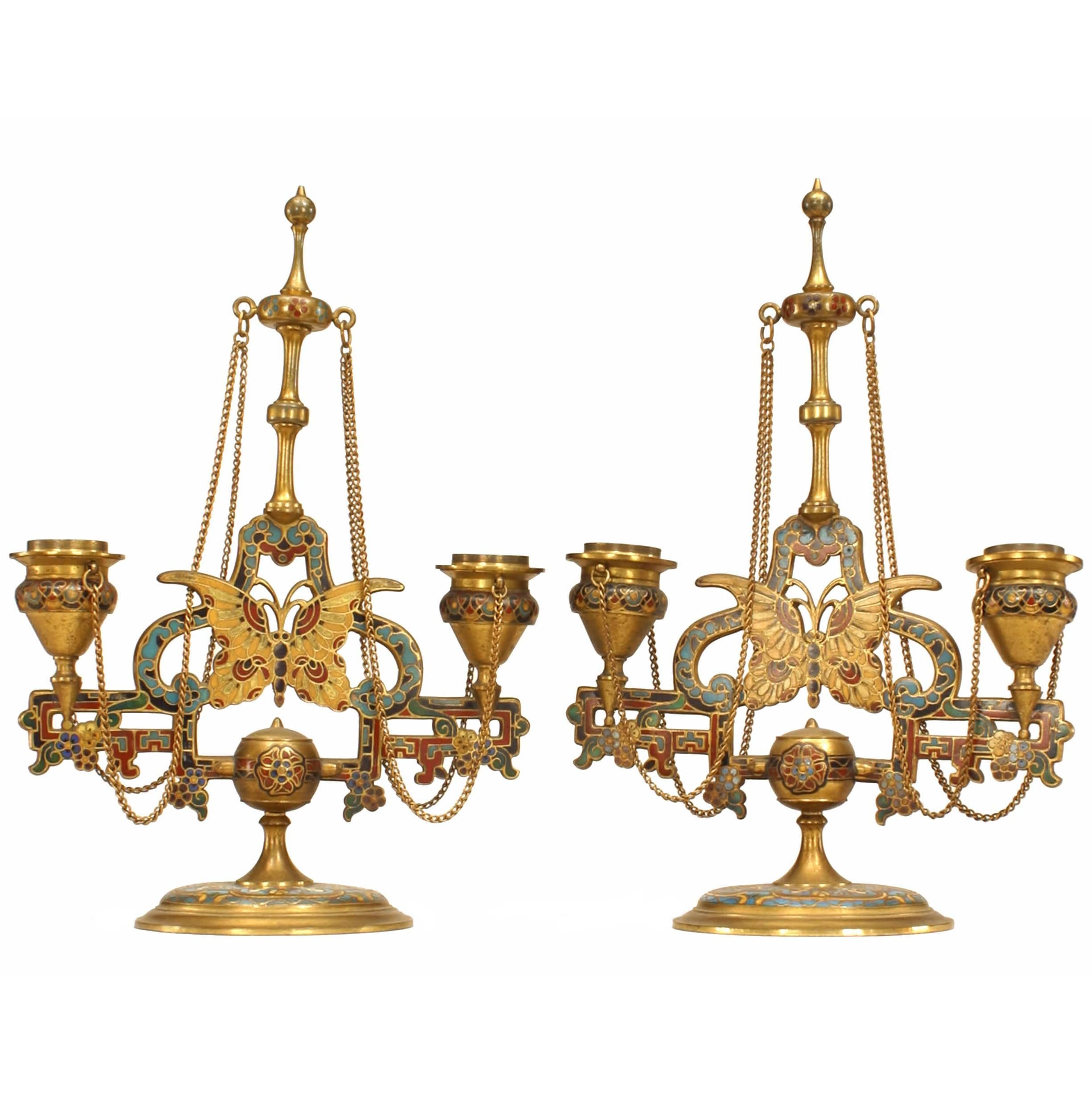Pair of French Victorian Bronze Dore Candelabras For Sale