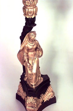 Pair of French Victorian Bronze Dore Figural Candelabras