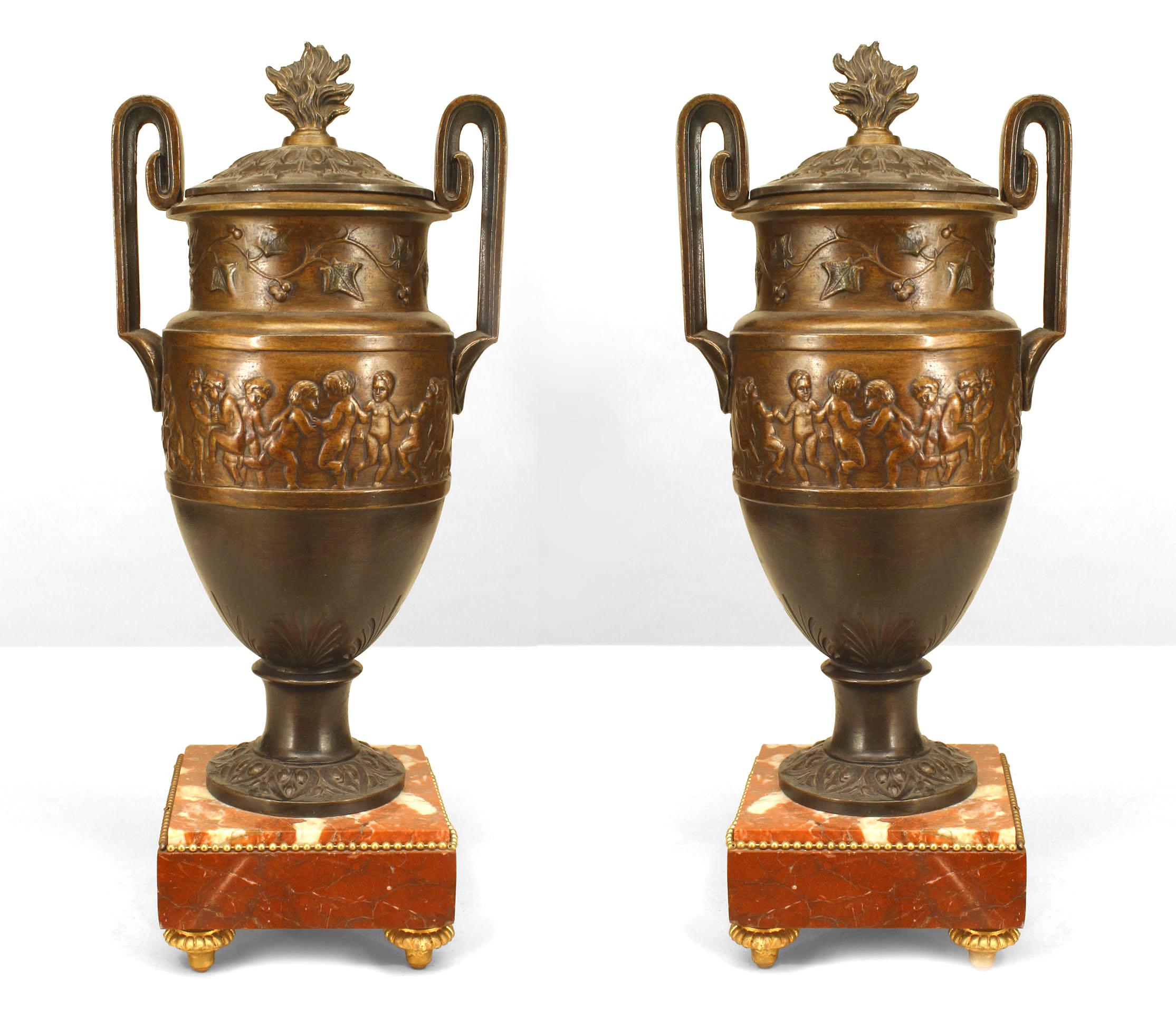 19th Century Pair of French Victorian Bronze Patinated Urns For Sale