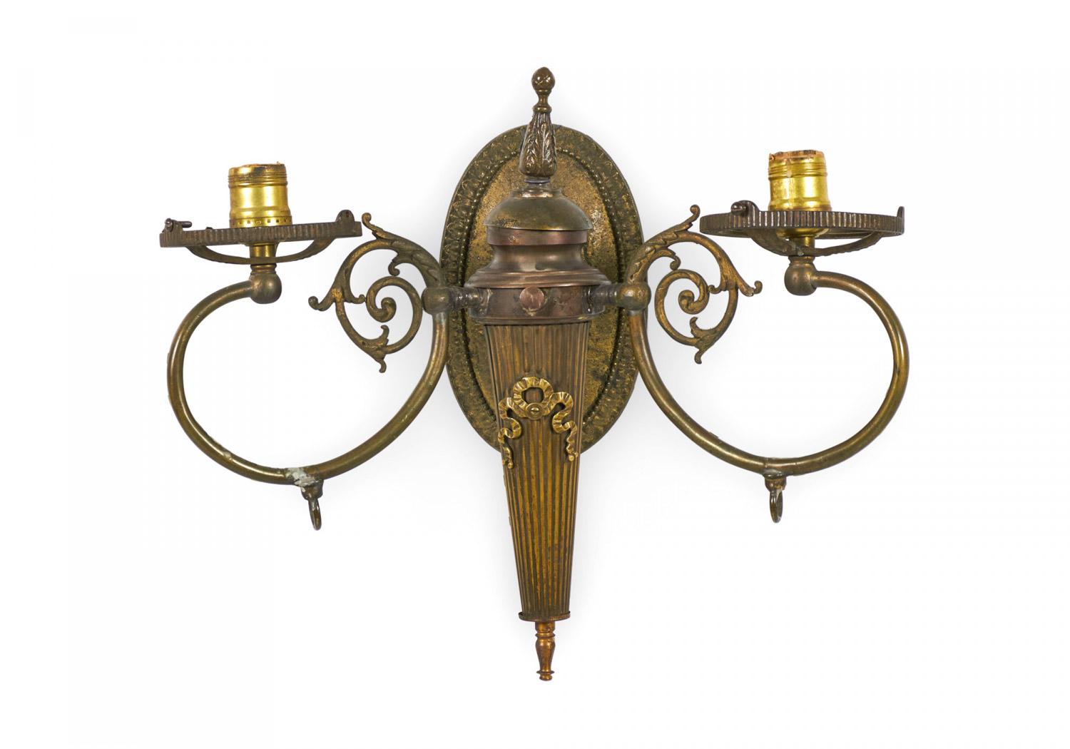 Vittoriano Pair of French Victorian Bronze Torch Design Wall Sconces in vendita