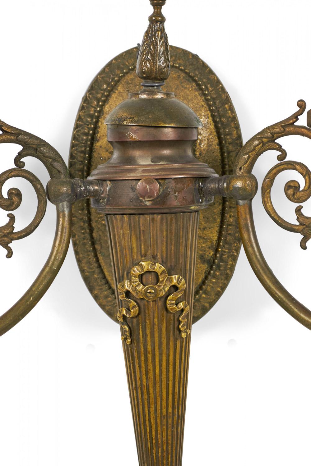 XIX secolo Pair of French Victorian Bronze Torch Design Wall Sconces in vendita