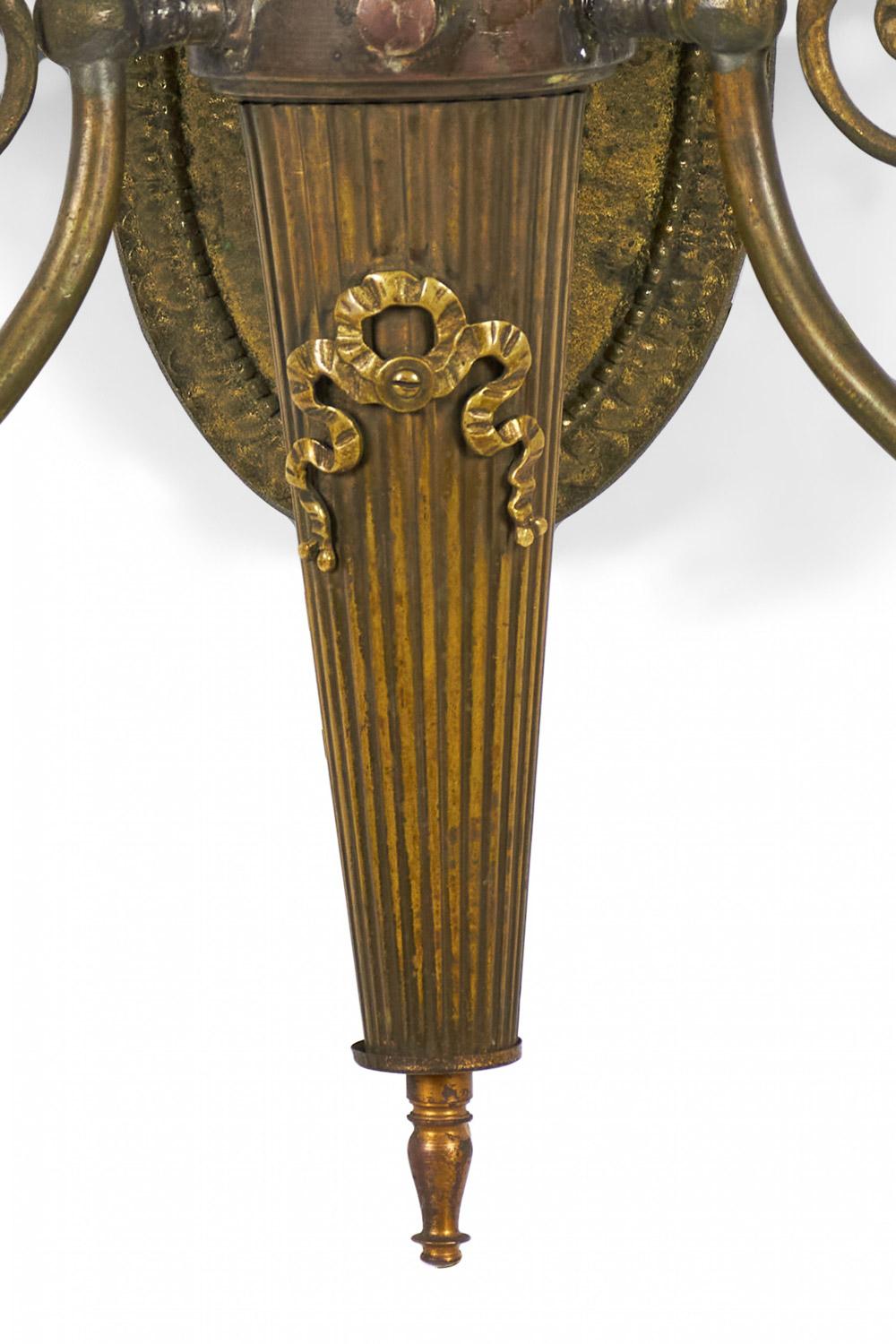 Pair of French Victorian Bronze Torch Design Wall Sconces in vendita 1