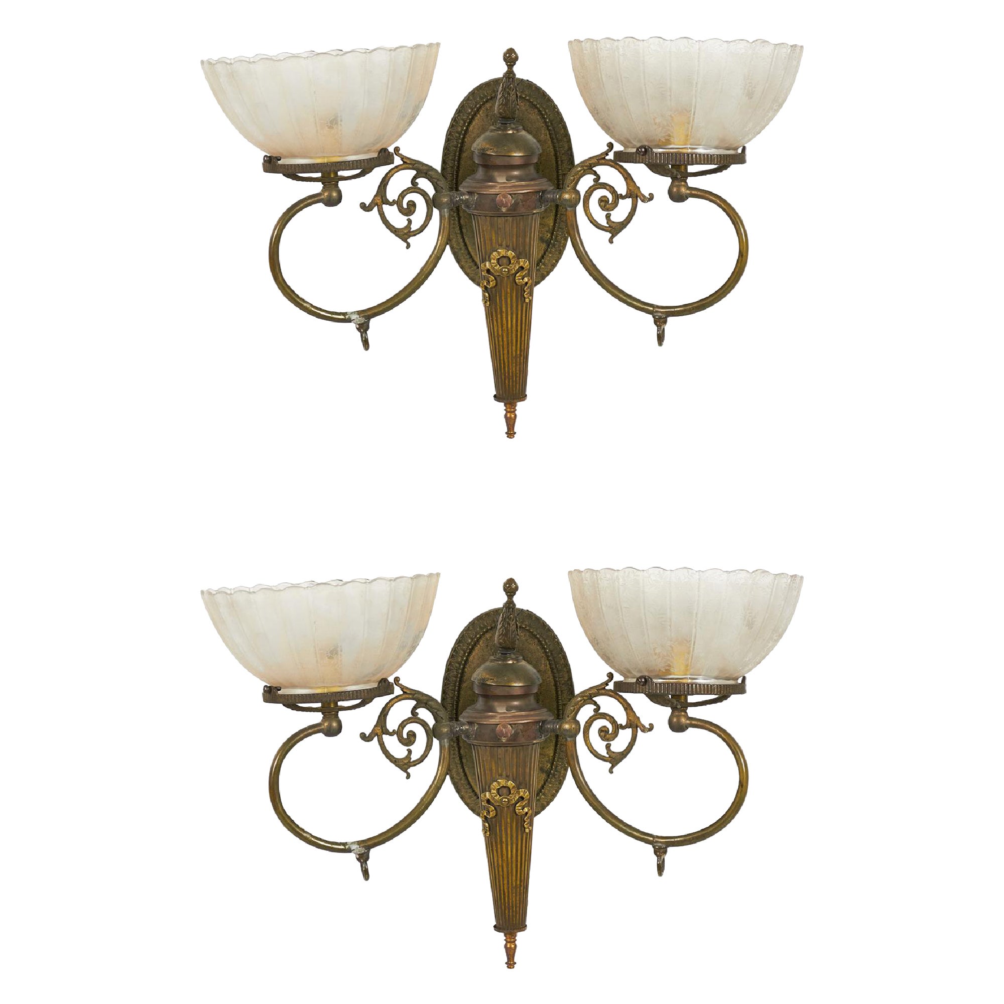 Pair of French Victorian Bronze Torch Design Wall Sconces