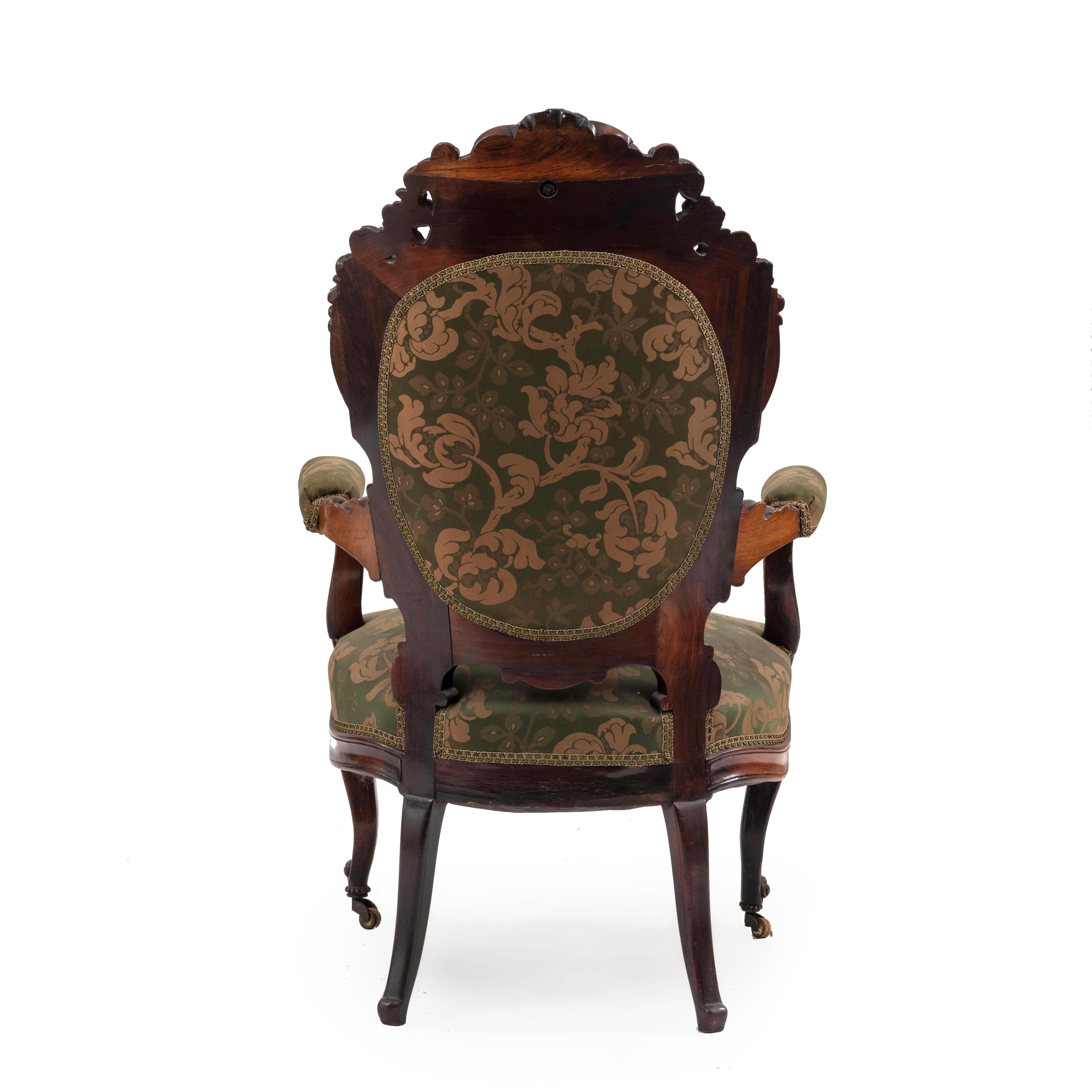 19th Century Pair of French Victorian Carved Rosewood Armchairs For Sale