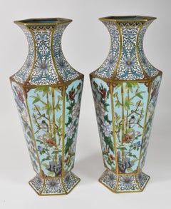 Pair of French Victorian Cloisonné Vases
