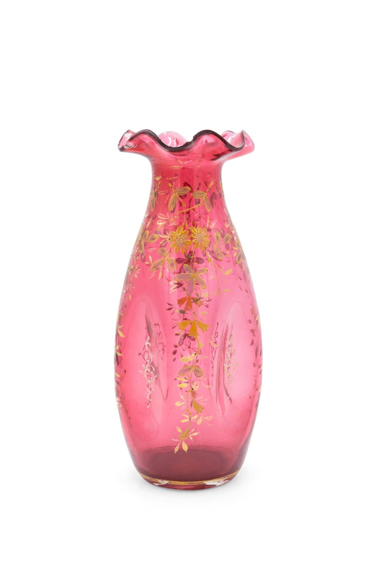 Pair of French Victorian Cranberry Glass Vases For Sale at 1stDibs